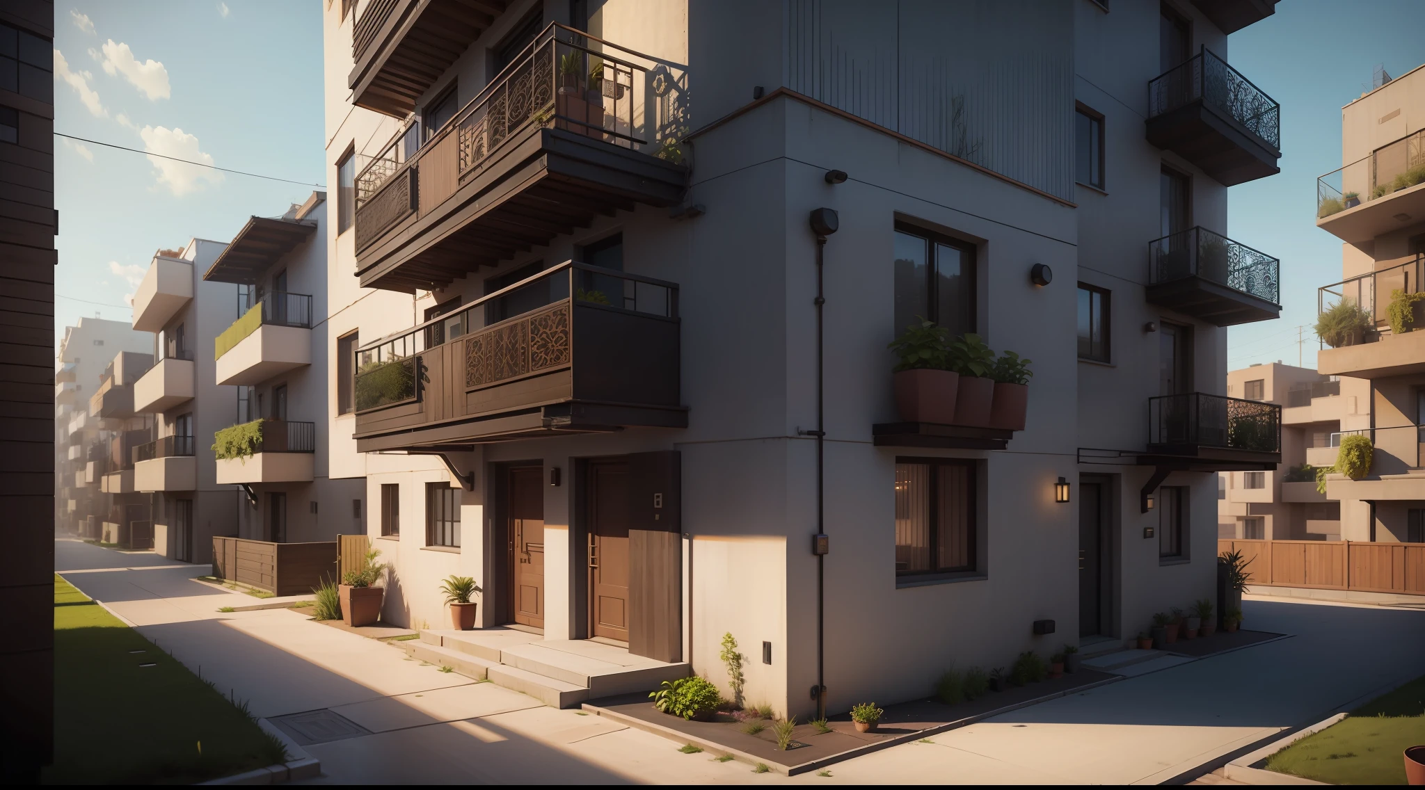 exterior view of a solarpunk apartment, vibrant, photorealistic, realistic, dramatic, dark, sharp focus, 8k