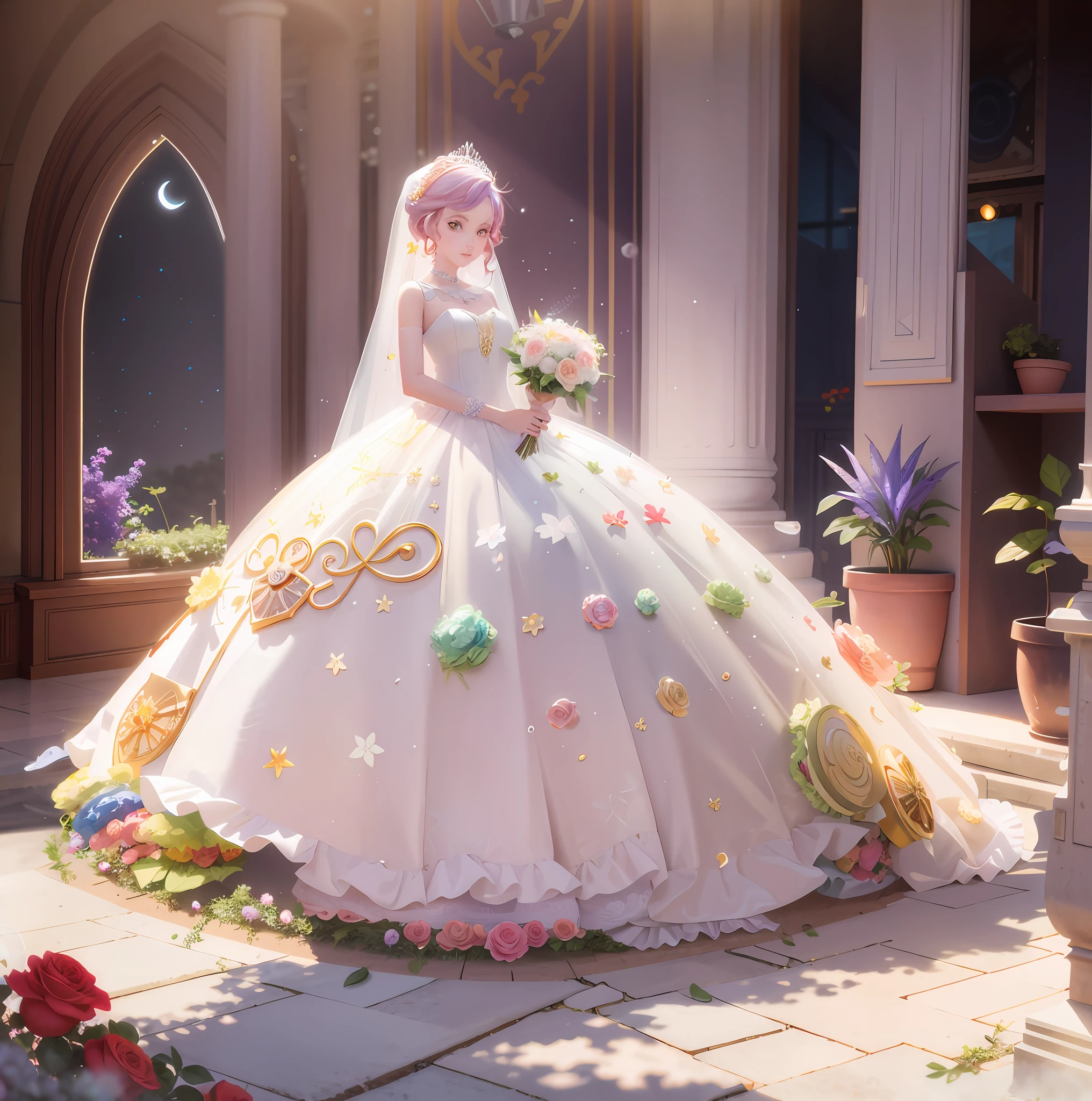 anime - style bride in a wedding dress with a bouquet of flowers, cute anime waifu in a nice dress, cushart krenz key art feminine, artwork in the style of guweiz, guweiz, loli in dress, guweiz on pixiv artstation, magical dress, guweiz on artstation pixiv, portrait of magical girl
