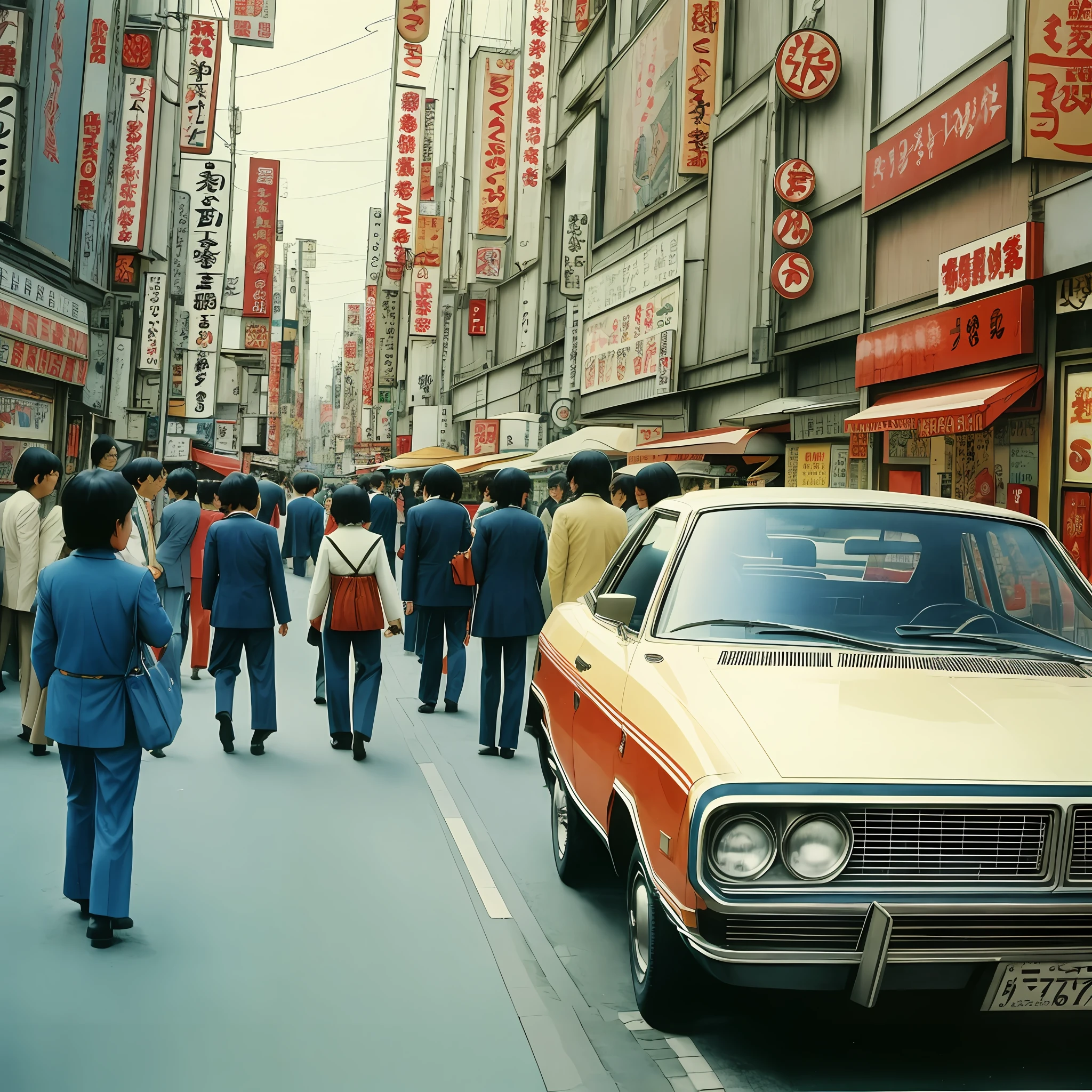 1970s Tokyo scenery, 1970s people, vintage photo, 1970s print