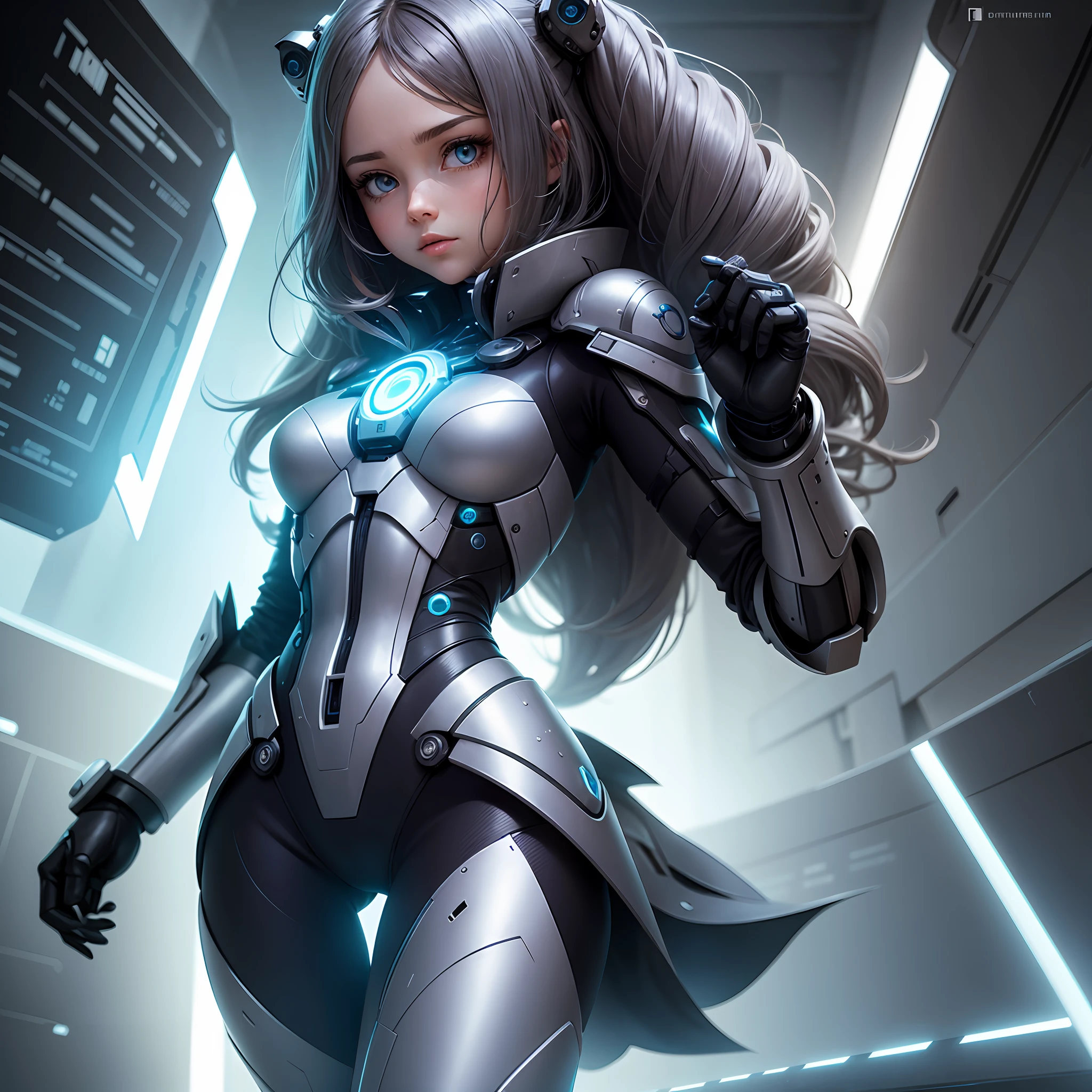Background with futuristic elements, with Girl studying with robotic elements, with the highlighted phrase "Do not let prograstination dominate overcome your limits firmly and with faith and constancy",