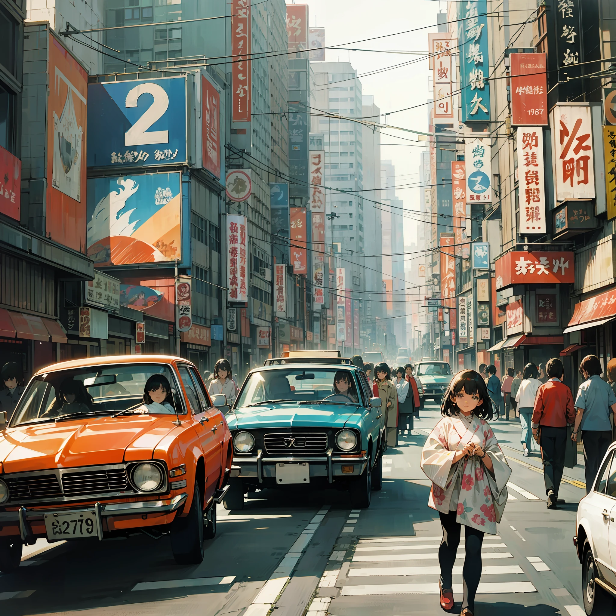 1970s Tokyo scenery, 1970s people, vintage photo, --auto --s2