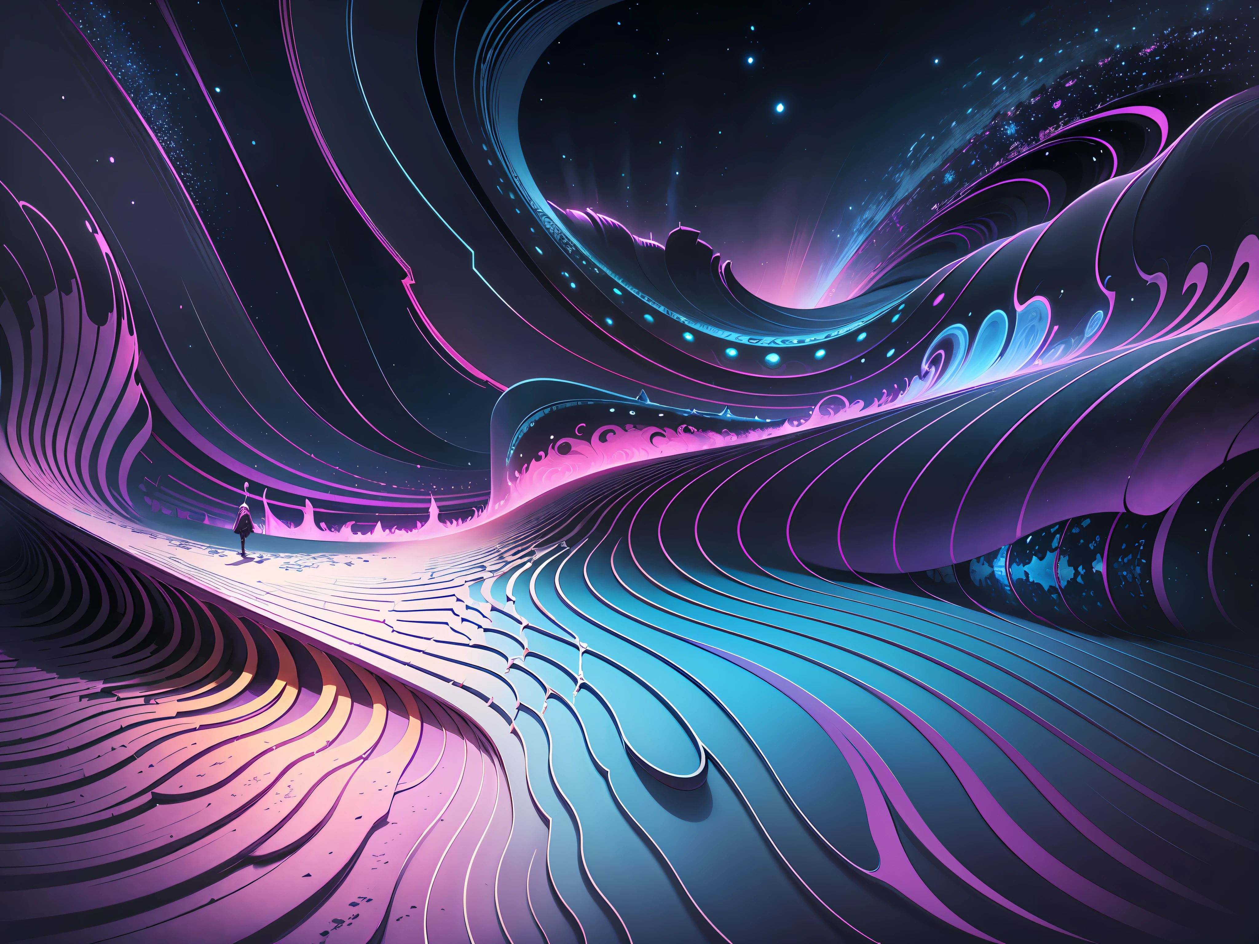 Guided by the whispered lullaby of perlin noise, a lone wanderer traverses the realms of an abstract dreamscape, finding solace in the solitude of a world that resonates with the intricate textures and patterns that mirror their very essence --v 6