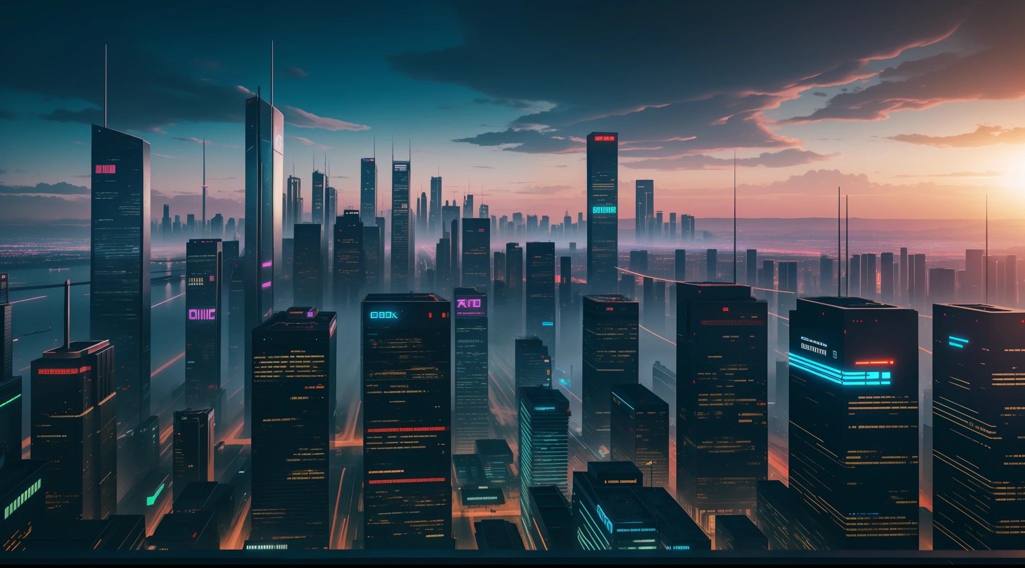 cyberpunk city, realistic skyline, cyber urban fantasy, vibrant, photorealistic, realistic, dramatic, dark, sharp focus, 8k