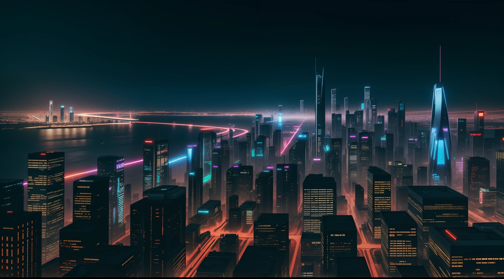 cyberpunk city, realistic skyline, cyber urban fantasy, vibrant, photorealistic, realistic, dramatic, dark, sharp focus, 8k