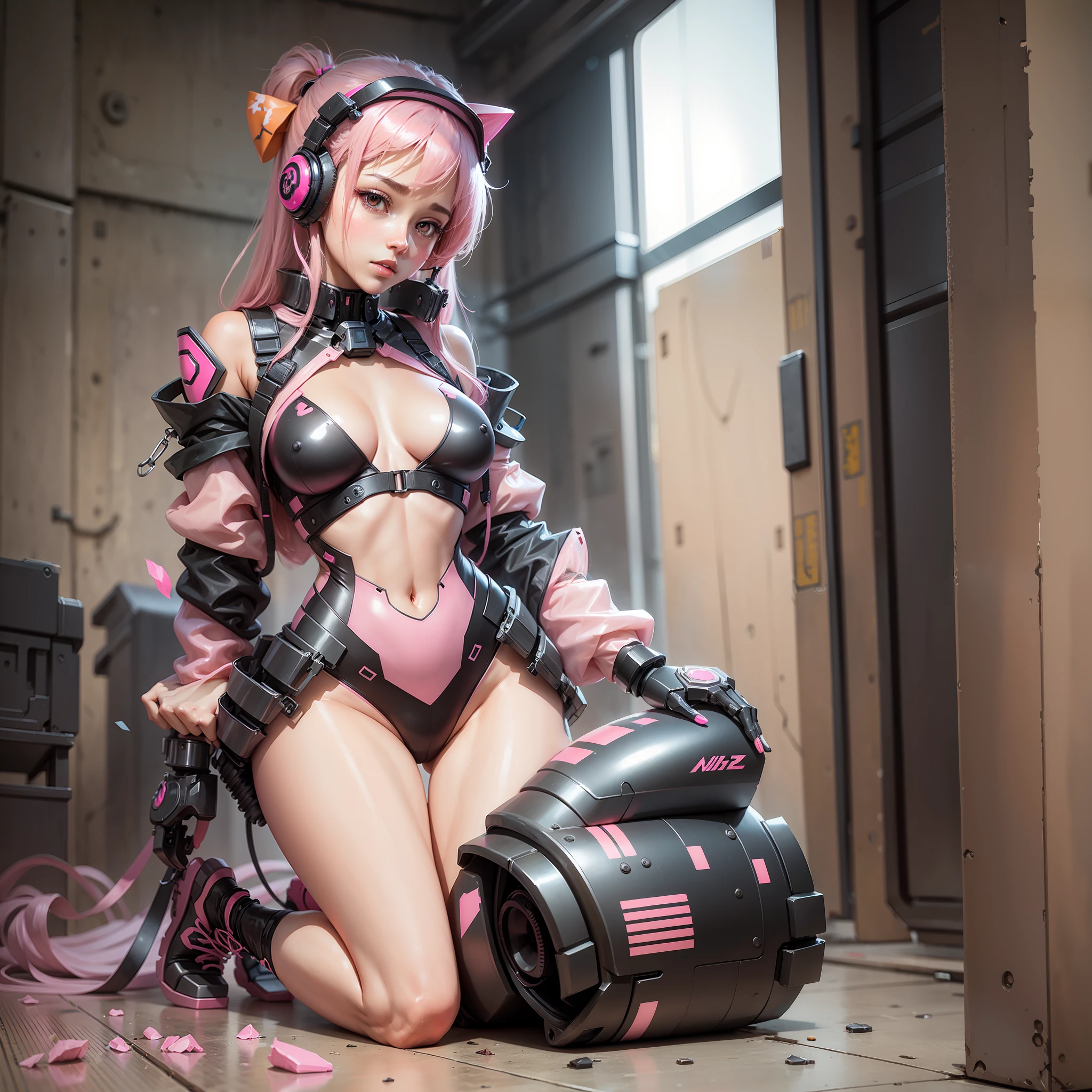 Bare chest Peach-shaped chest Female Half kneeling Pink mech Glossy black mech --auto --s2