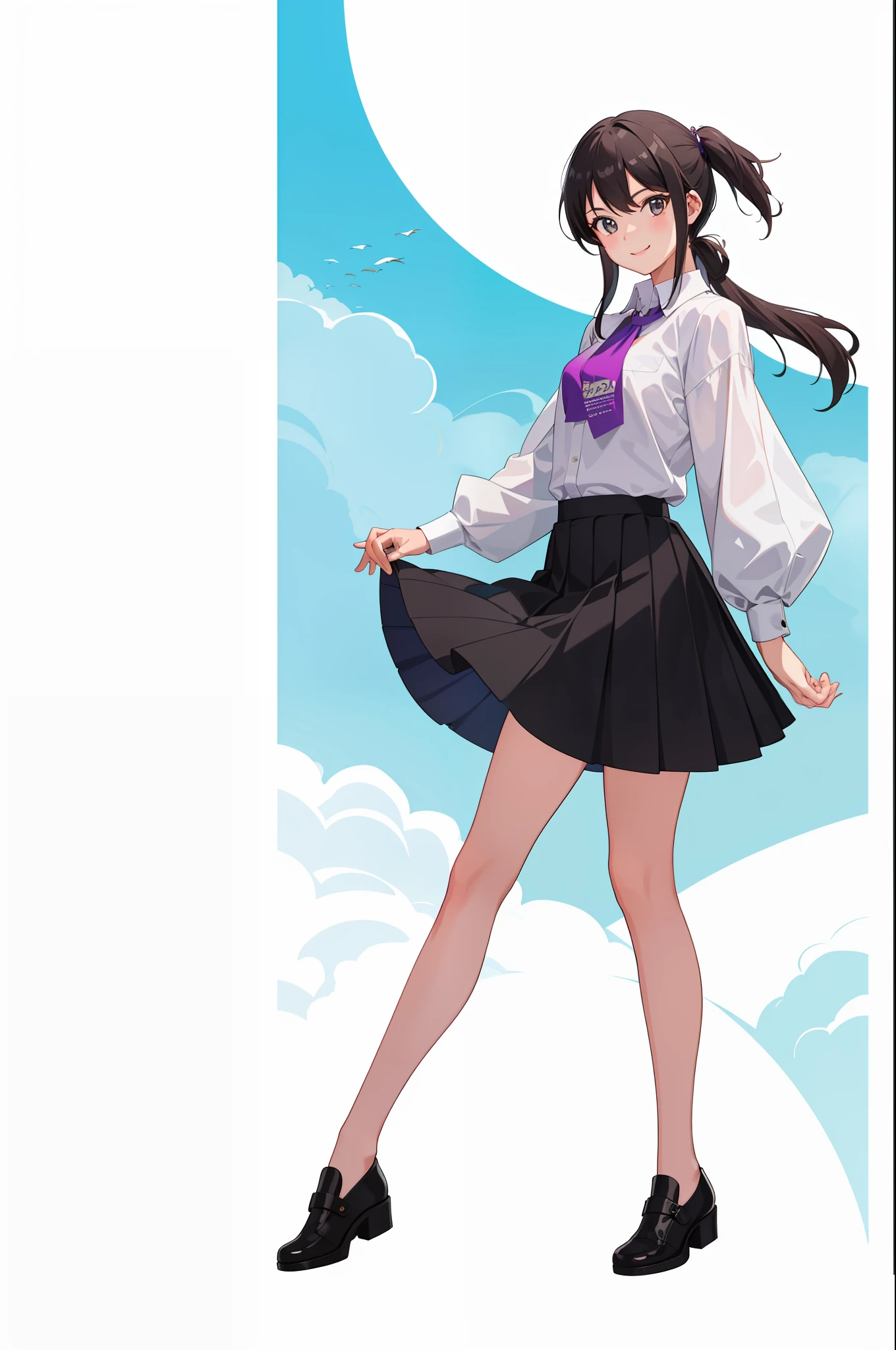 1 girl, smile, shirt, skirt, (small)