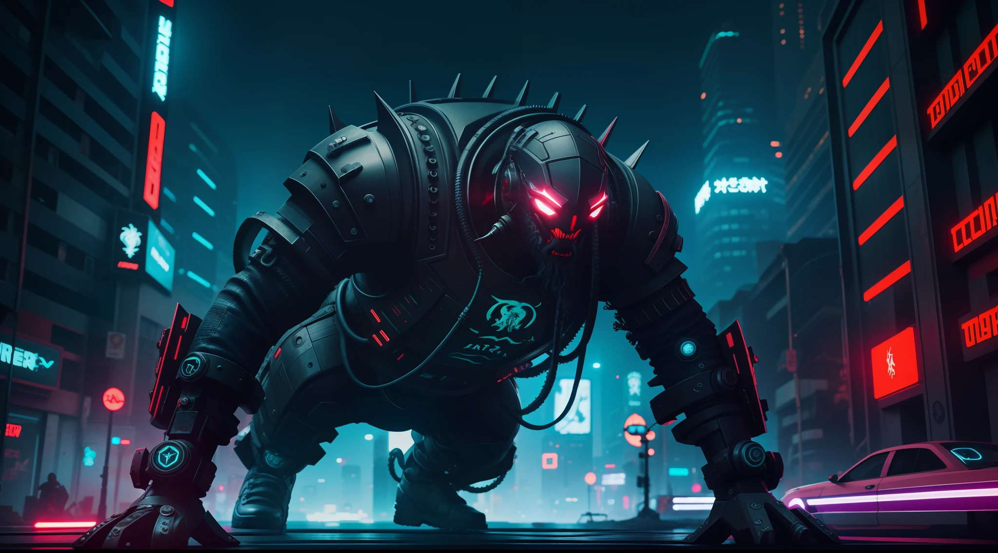 kraken in cyberpunk style, Cyber Urban Fantasy, vibrant, photorealistic, realistic, dramatic, dark, sharp focus, 8k