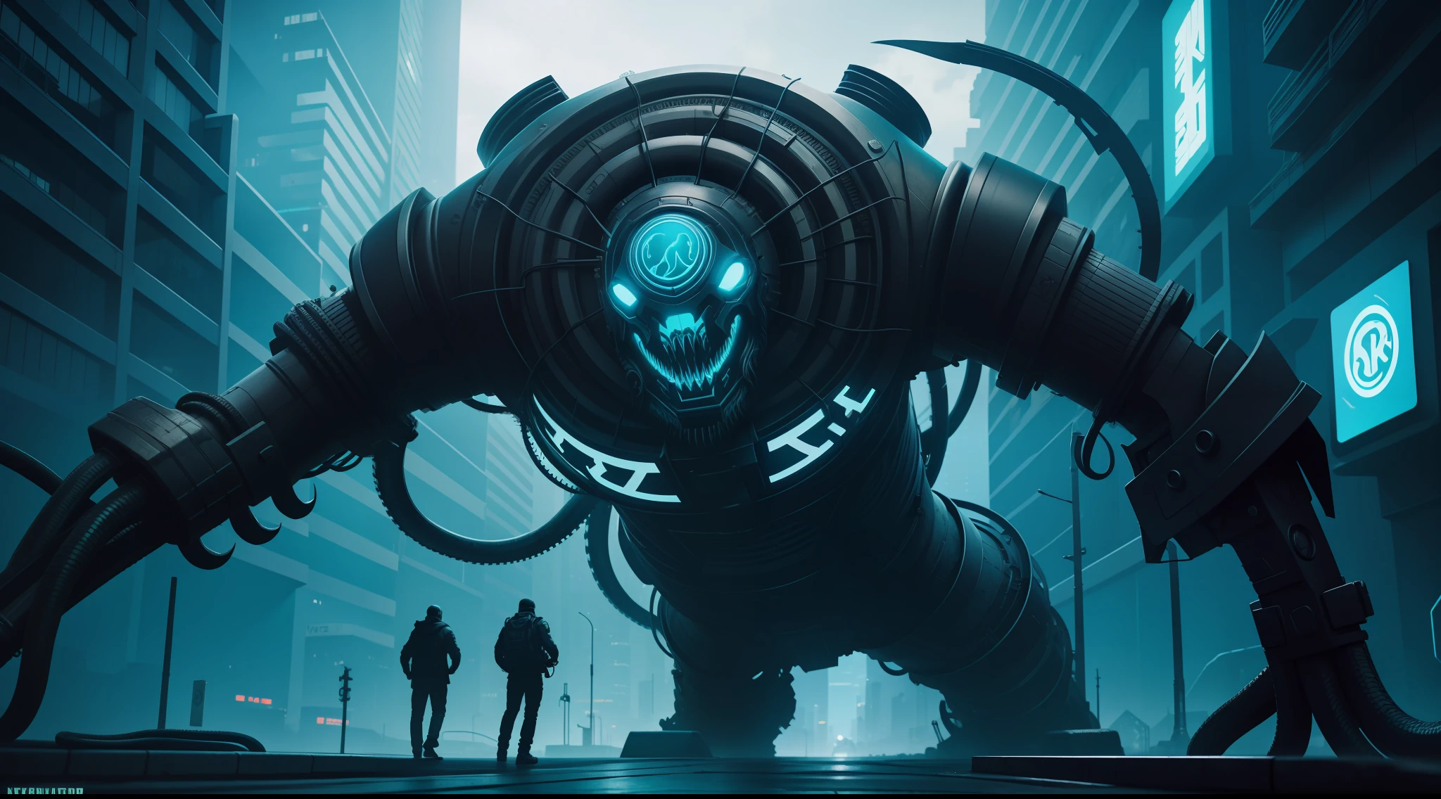 kraken in cyberpunk style, Cyber Urban Fantasy, vibrant, photorealistic, realistic, dramatic, dark, sharp focus, 8k
