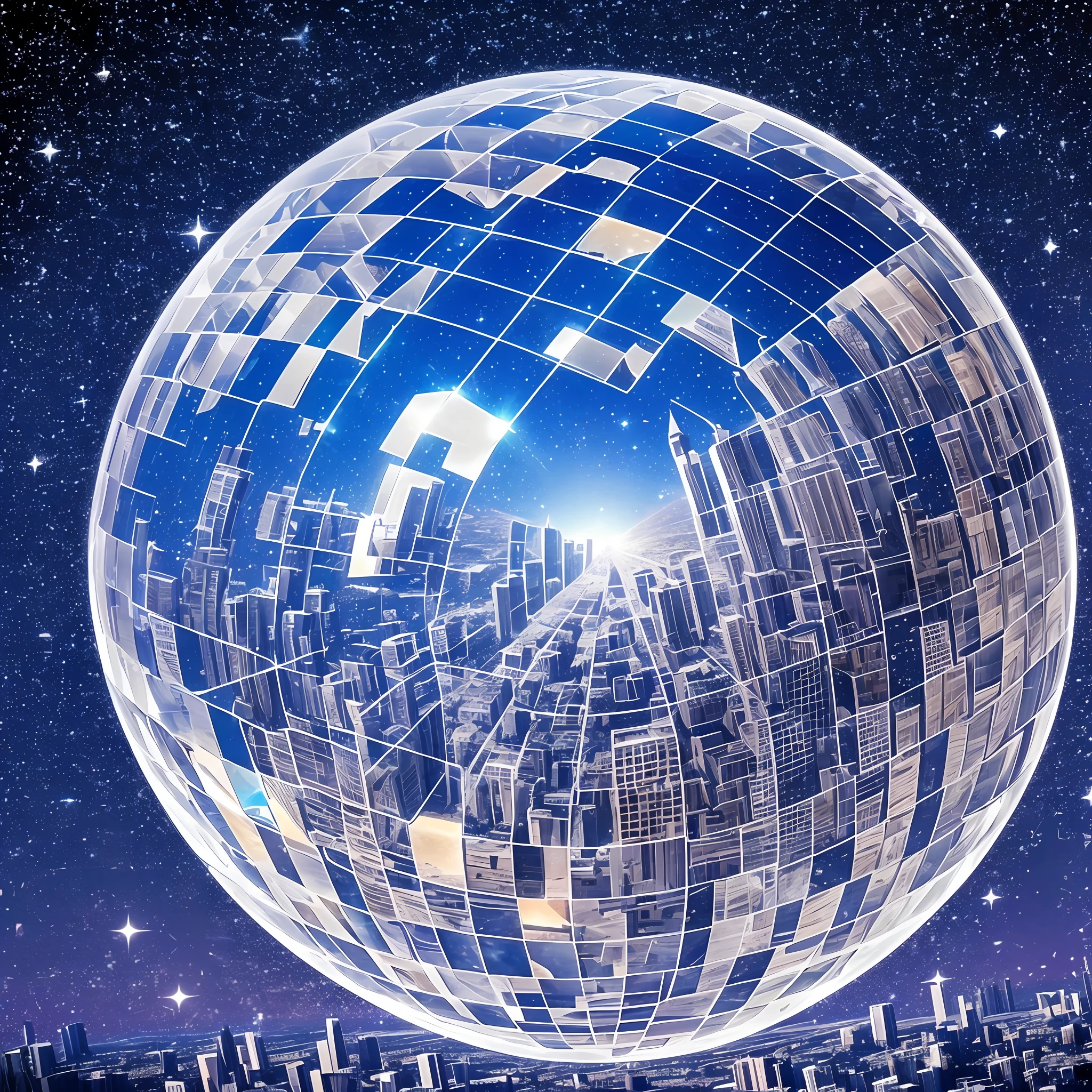 crystal ball, star sky, Building the city, a high-tech, sparkle, Fujicolor, 1080P --auto --s2