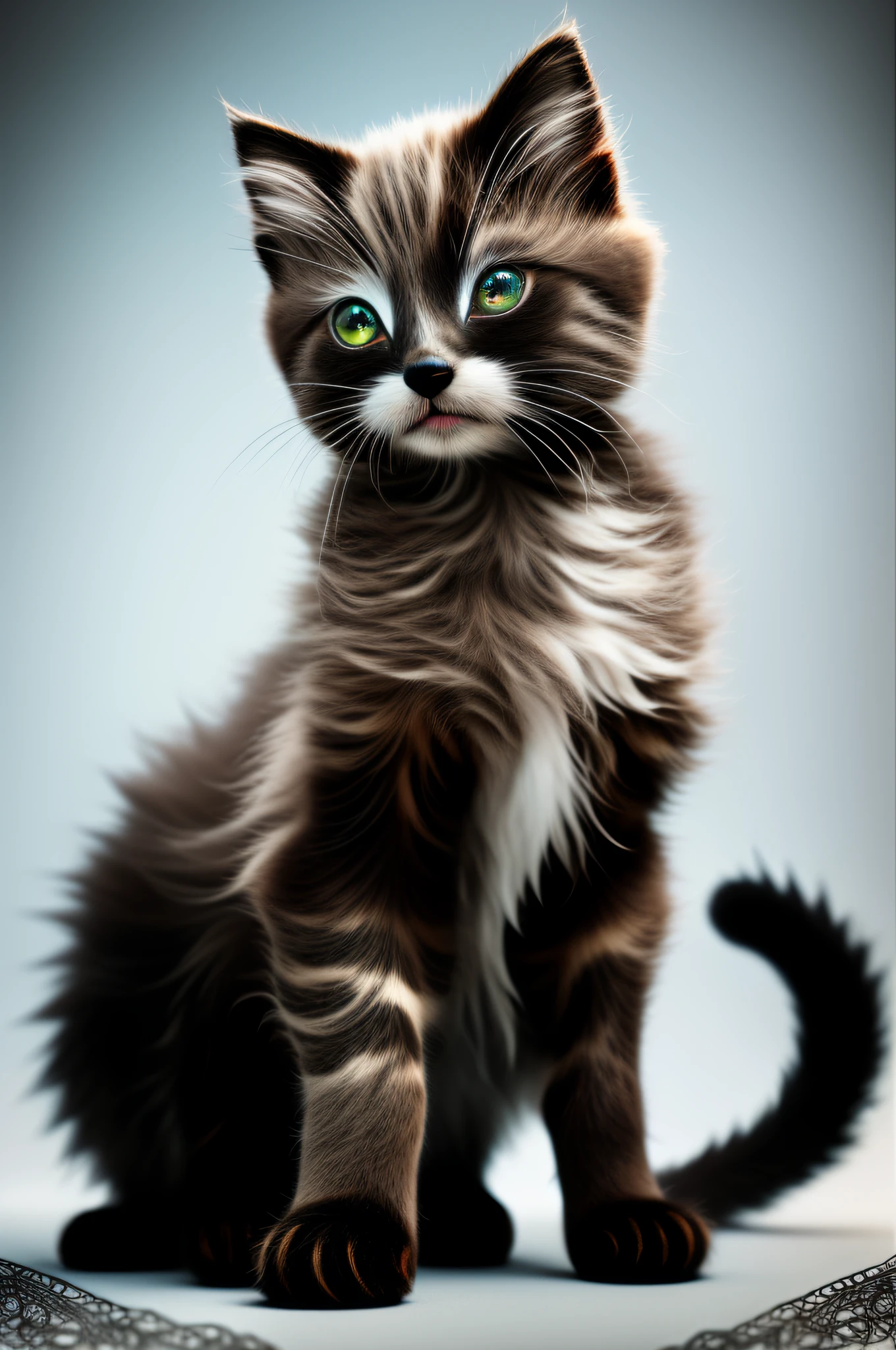 to8contrast style, a cute smoky kitten made out of metal, (cyborg:1.2), ([tail | detailed wire]:1.3), (intricate details), hdr, (intricate details, hyperdetailed:1.2), cinematic shot, vignette, centered, by Stray game, (the most beautiful portrait in the world:1.5)
