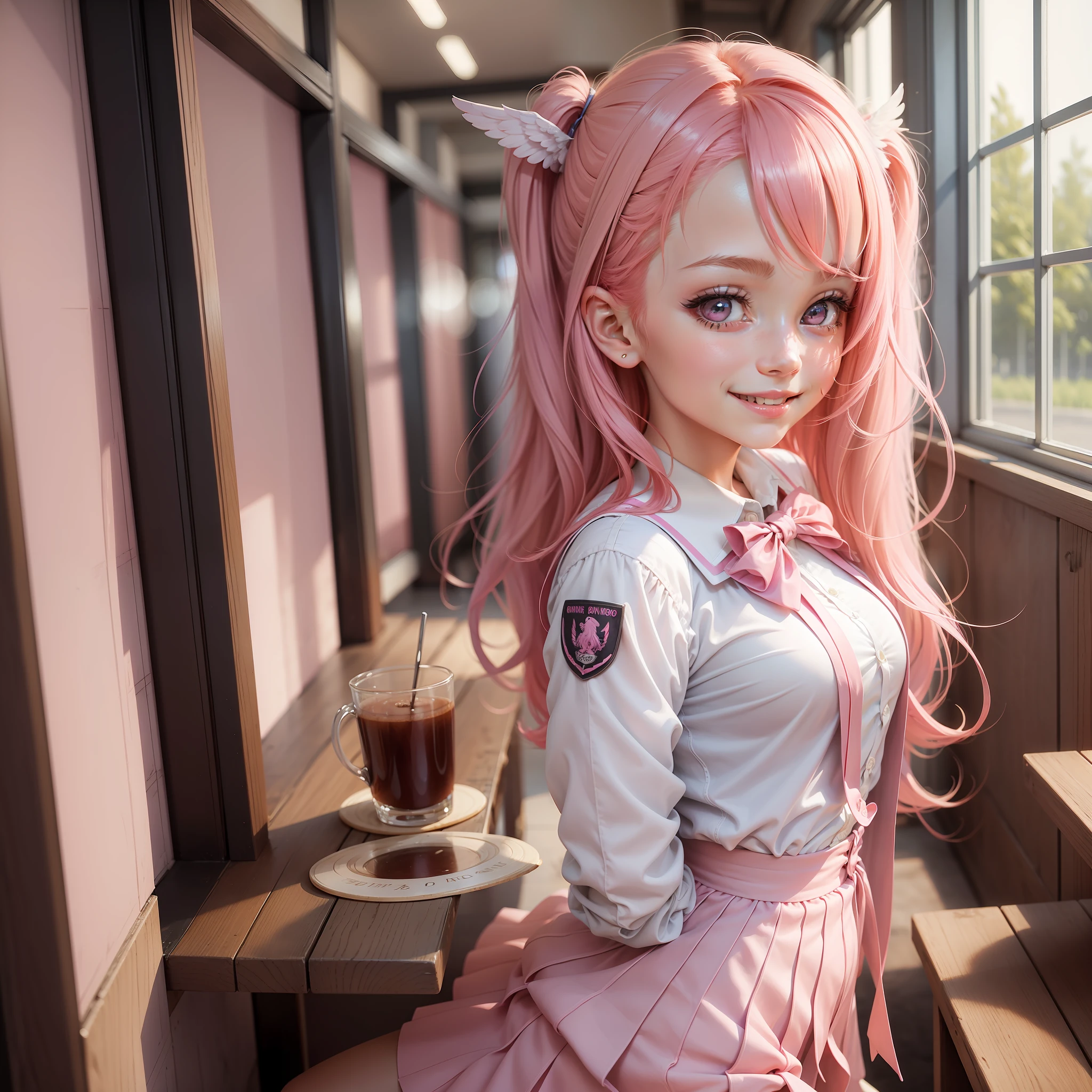 GIRL　Wings of an Angel　pink hair　BEST QUALITY　A Masterpiece　smiling smile　beautiody　school uniforms