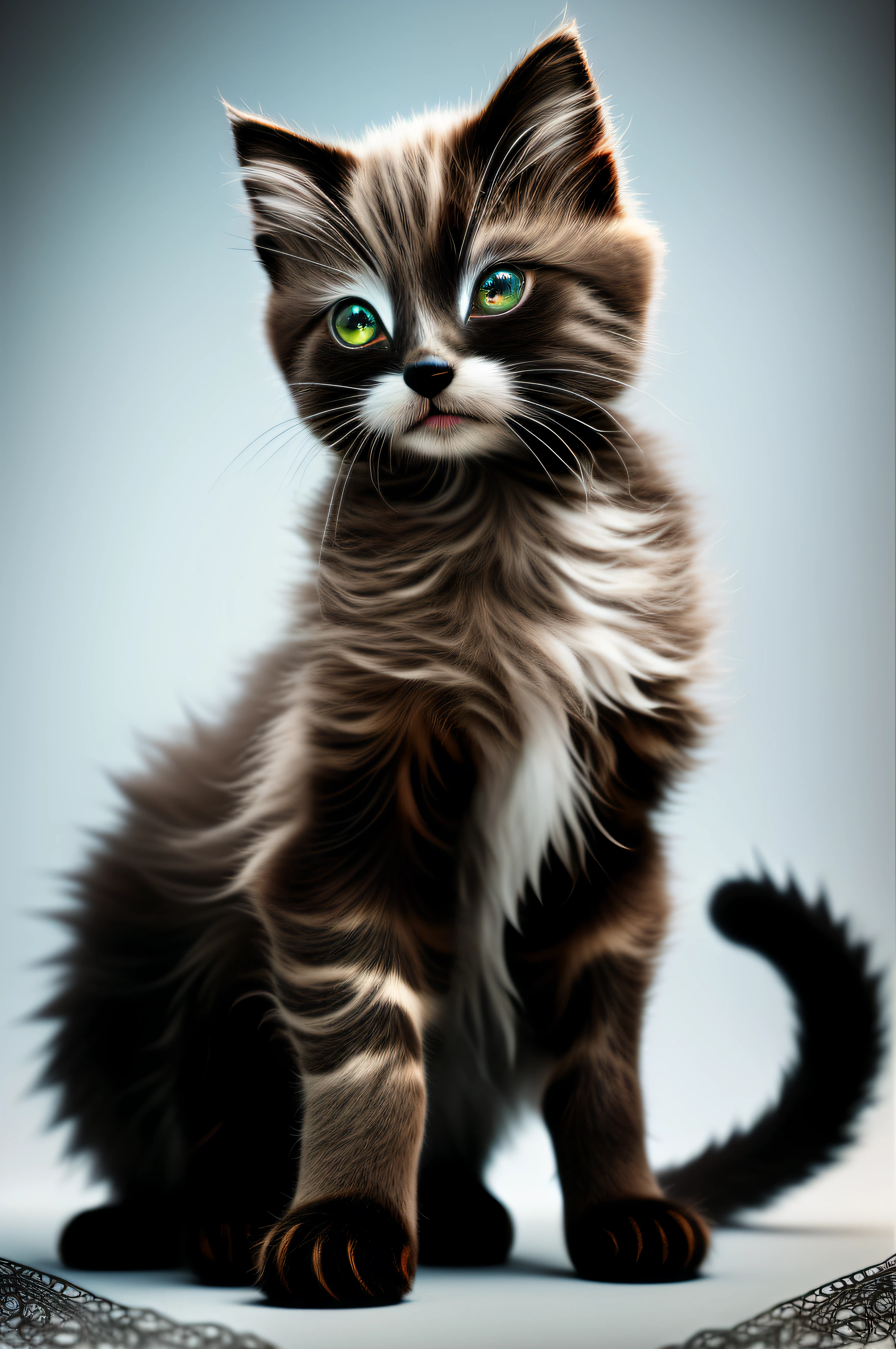to8contrast style, a cute smoky kitten made out of metal, (cyborg:1.2), ([tail | detailed wire]:1.3), (intricate details), hdr, (intricate details, hyperdetailed:1.2), cinematic shot, vignette, centered, by Stray game, (the most beautiful portrait in the world:1.5)