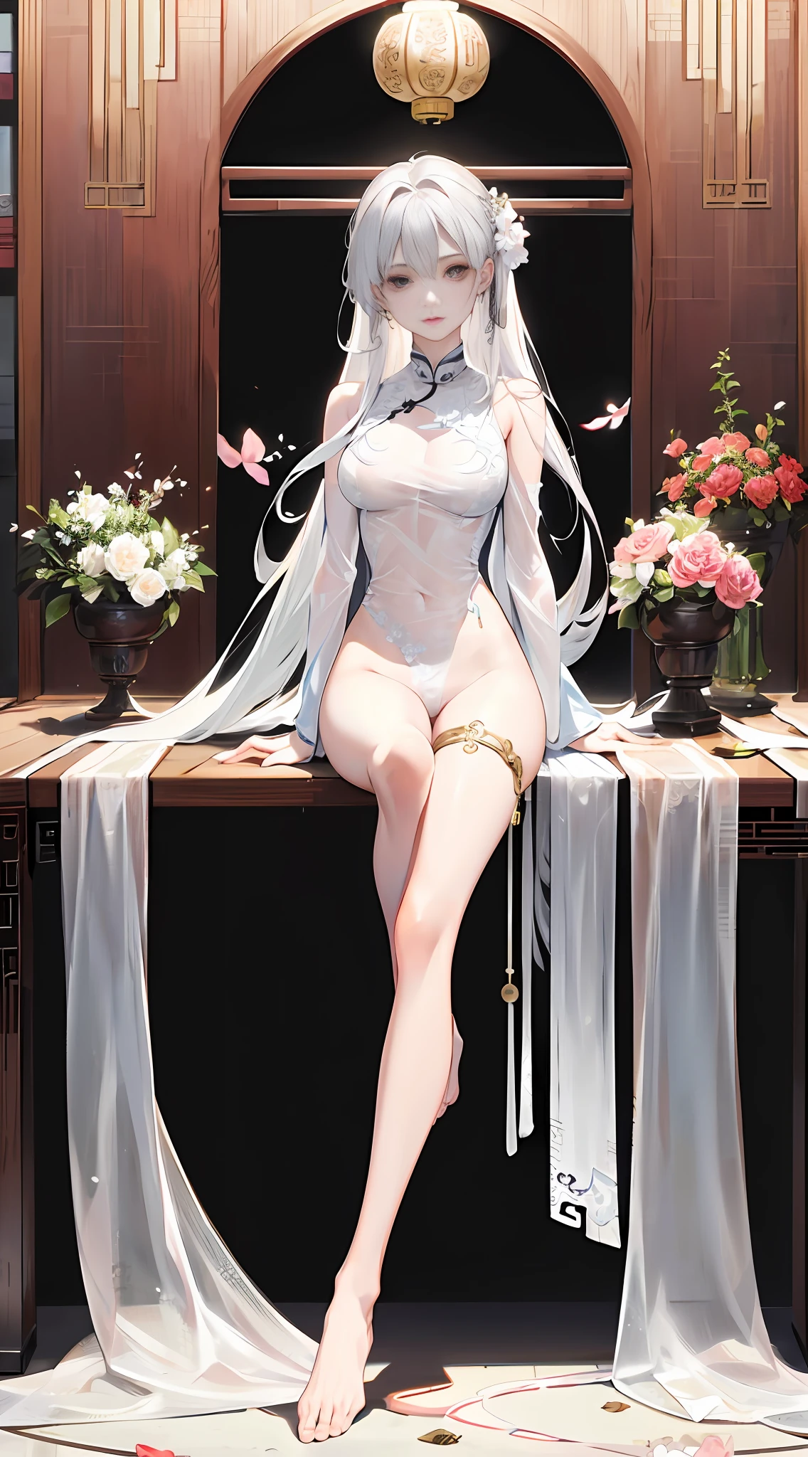 Masterpiece, Wonderful, Night, Full Moon, Woman, Front, Sitting on the Bed, Legs Open, Legs Open, Legs Spread, Mature Woman, Chinese Style, Ancient China, Sister, Royal Sister, Cold Face, Expressionless, Silver-White Long-Haired Woman, Big Breasts, Legs Open, Light Pink Lips, Calm, Intellectual, Three Bands, Gray Eyes, Assassin, Short Knife, Flower Ball Background, Walking Street View, Full Body Naked, All Body Naked, Nude, Transparent, Transparent, Transparent, See Breasts, See Pussy, Full Body Bare, Slippery, The whole body is transparent, transparent, pure transparent