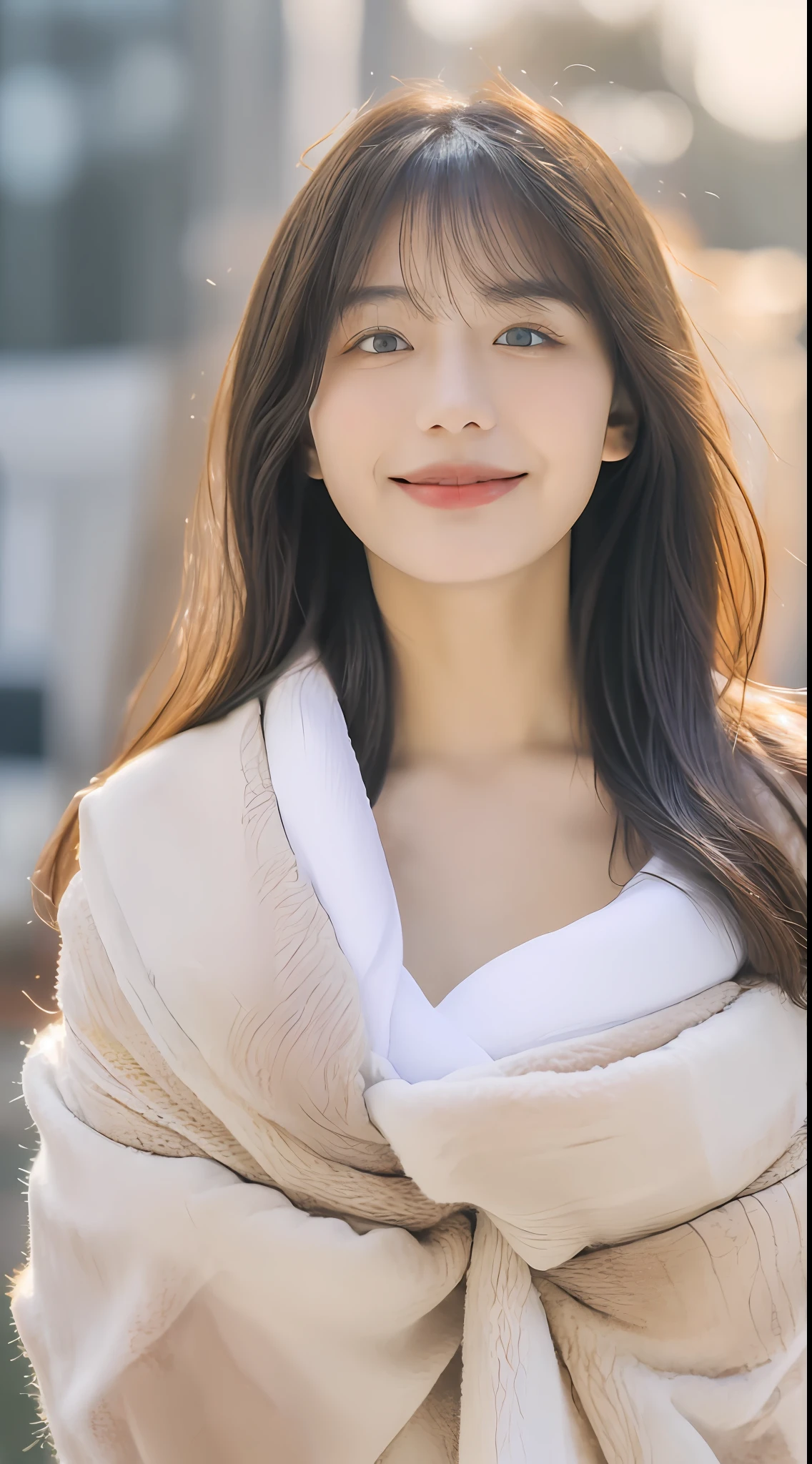 ((Best quality, 8k, Masterpiece :1.3)), 1girl, (beautiful woman with perfect body: 1.2), full body, (long hair, big breast: 1), towel wrap:1.3, ultra-delicate face, delicate eyes, double eyelids, smile, home, random color towel, ((ultra details)), photography, real person