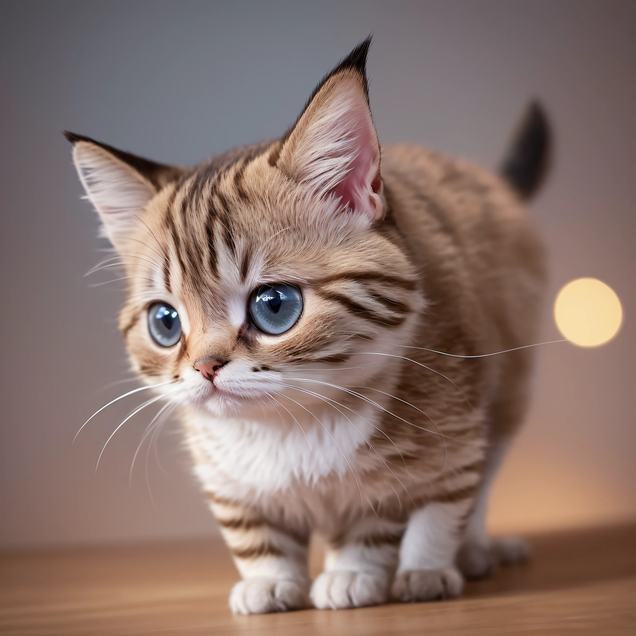 cute tiny hyper realistic American Bobtail Cat breed running, Anime full chibi body, fluffy, chibi, adorable, logo design, cartoon, cinematic lighting effect, charming, 3D vector art, cute and quirky, fantasy art, bokeh, hand-drawn, digital painting, soft lighting, isometric style, 4K resolution, photorealistic rendering, highly detailed clean, vector image, photorealistic masterpiece, professional photography, simple space backdrop, flat white background, isometric, vibrant vector