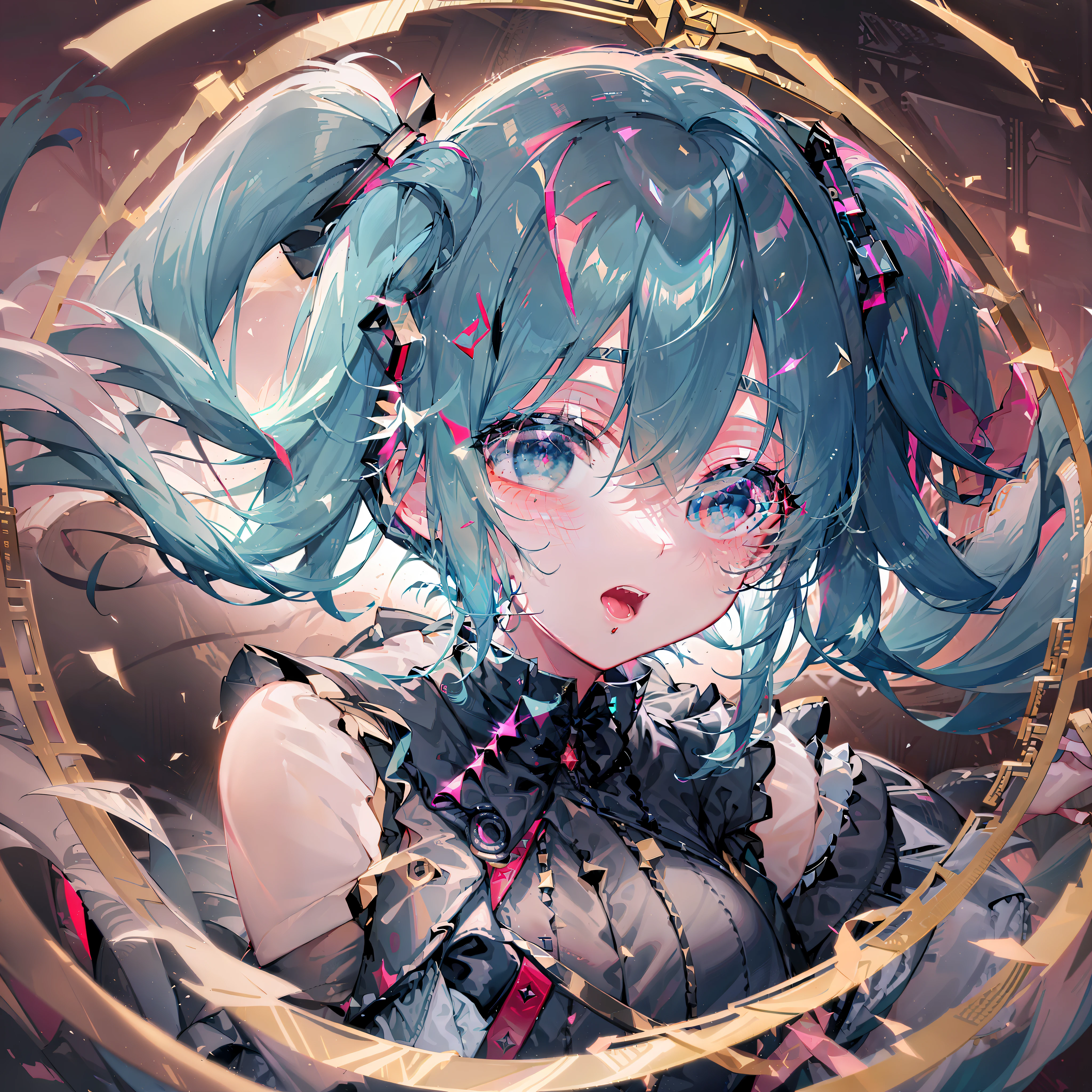 (masterpiece, best quality, ultra-detailed, best shadow), (detailed background, dark fantasy), (beautiful detailed face), high contrast, (best illumination, an extremely delicious and beautiful), ((cinematic light)), colorful , ultra-detailed, dramatic lighting, intricate details, (1 girl, solo, black hair, sharp face, low double ponytail, red eyes, hair between eyes, dynamic angles), blood splatter, character spinning around black light, depth of field, black light particles, (broken glass), magic circle,