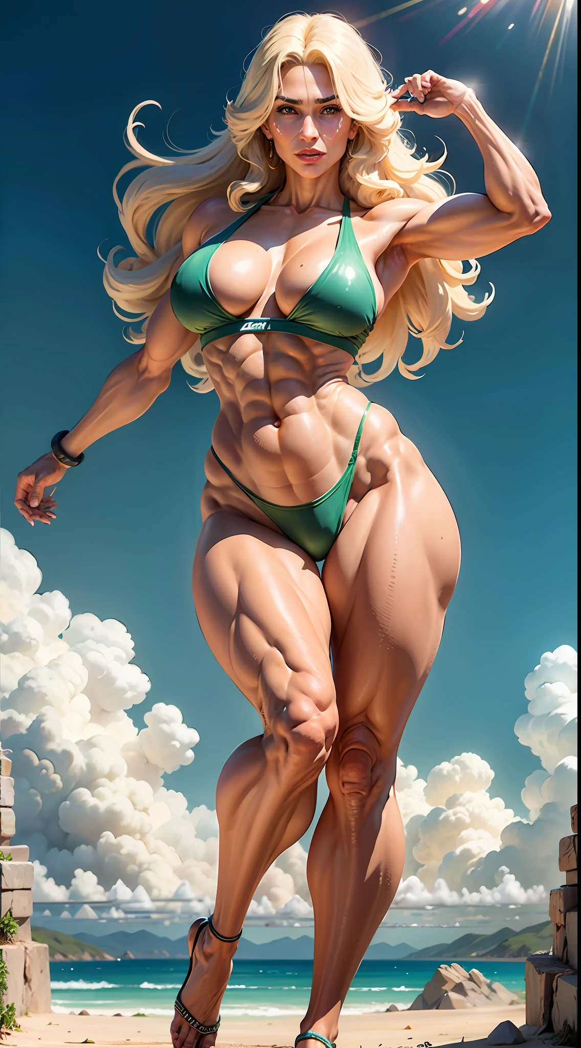 Lolo Ferrari, long legs, athletic body, muscle body, 4k, 8k, realistic, highly detailed face, highly detailed body, highly detailed skin, full body shot, in frame, sweat body, masterpiece, best quality,