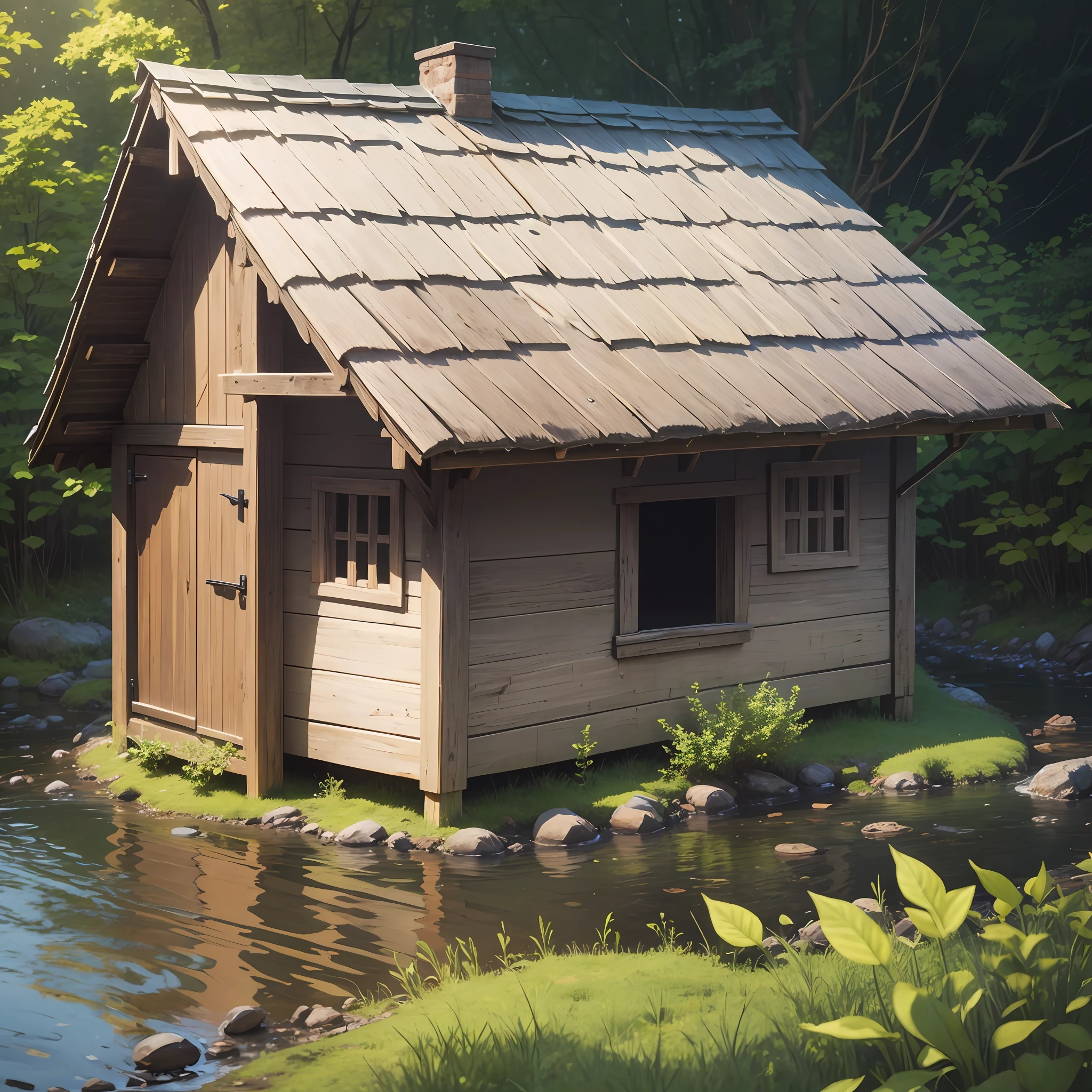 photo of Small old wooden house by the stream --auto --s2