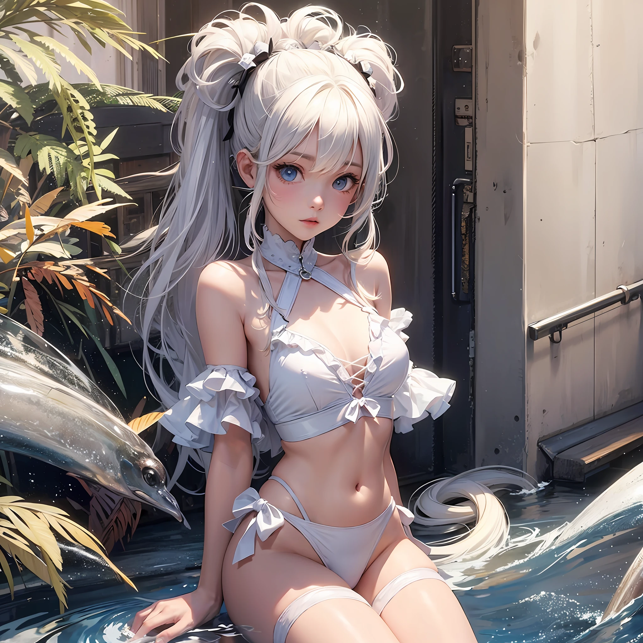 Beautiful girl white string swimsuit twin tail curl big sandy, --auto --s2