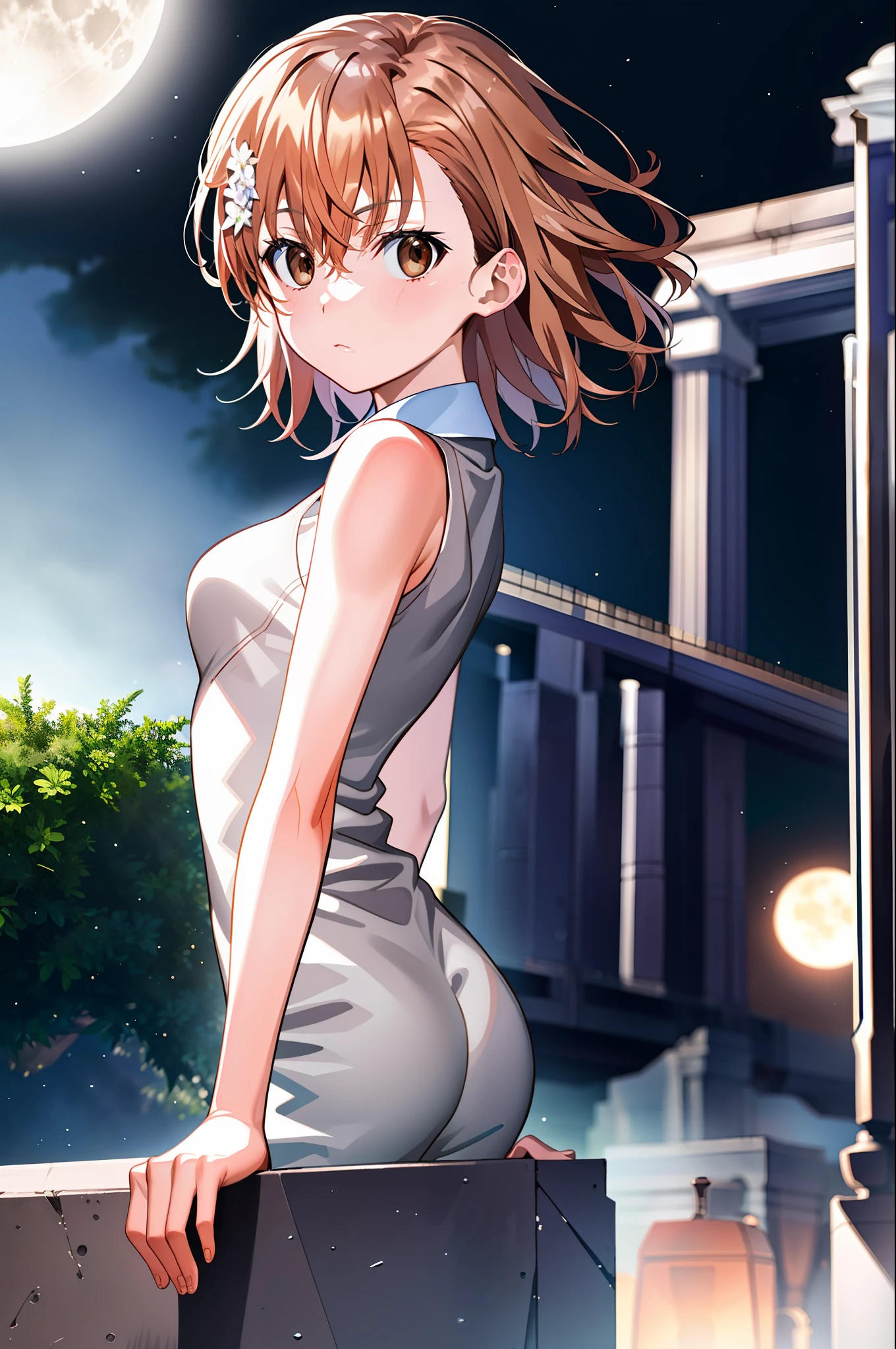 masterpiece, best quality, misaka mikoto, full moon