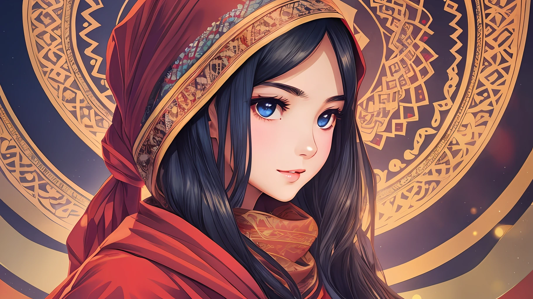 A young girl, long hair and shawl, fair skin, petite figure, gentle and beautiful face, vermilion lips slightly opened, eyebrows with affection, masterpiece, best quality --auto --s2