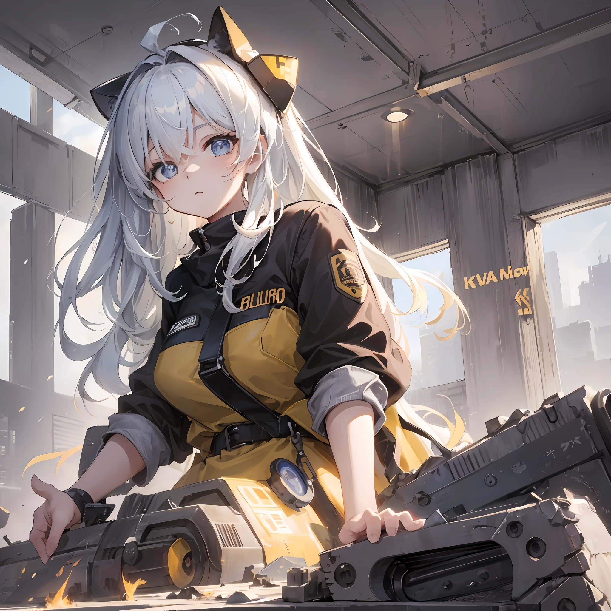 (((bulldozer)))), big sky, one girl, excavator, heavy machinery, gradient hair, hair between eyes, ahoge, :16,eautiful face, white niso, (extremely detailed CG unity 8k wallpaper), (masterpiece), (best quality), (ultra-detailed), (best illustration), (best shadow), (extremely delicate and beautiful), dynamic angle, (extremely detailed CG unity 8k wallpaper), (masterpiece), (best illustration), (best shadow), (extremely delicate and beautiful), dynamic angle