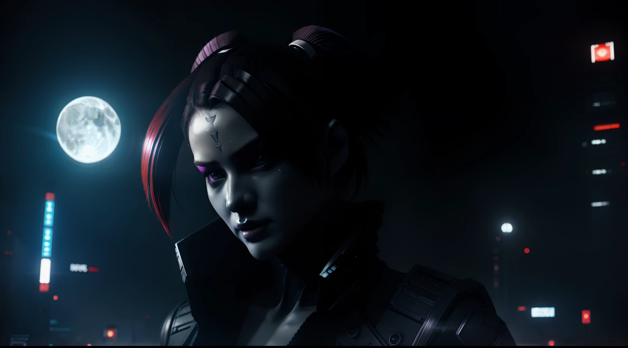 humanoid kyubi white female, red lights, metropolis, cyber punk, destroyed city, dystopian, moon, neon lights black and white, shadows, fog, fog, very high detailed, cinematic lighting, cinematic, cinematic, high detailed, ultra detailed, highlight lighting, very divine colors, realistic, 8k, HDR