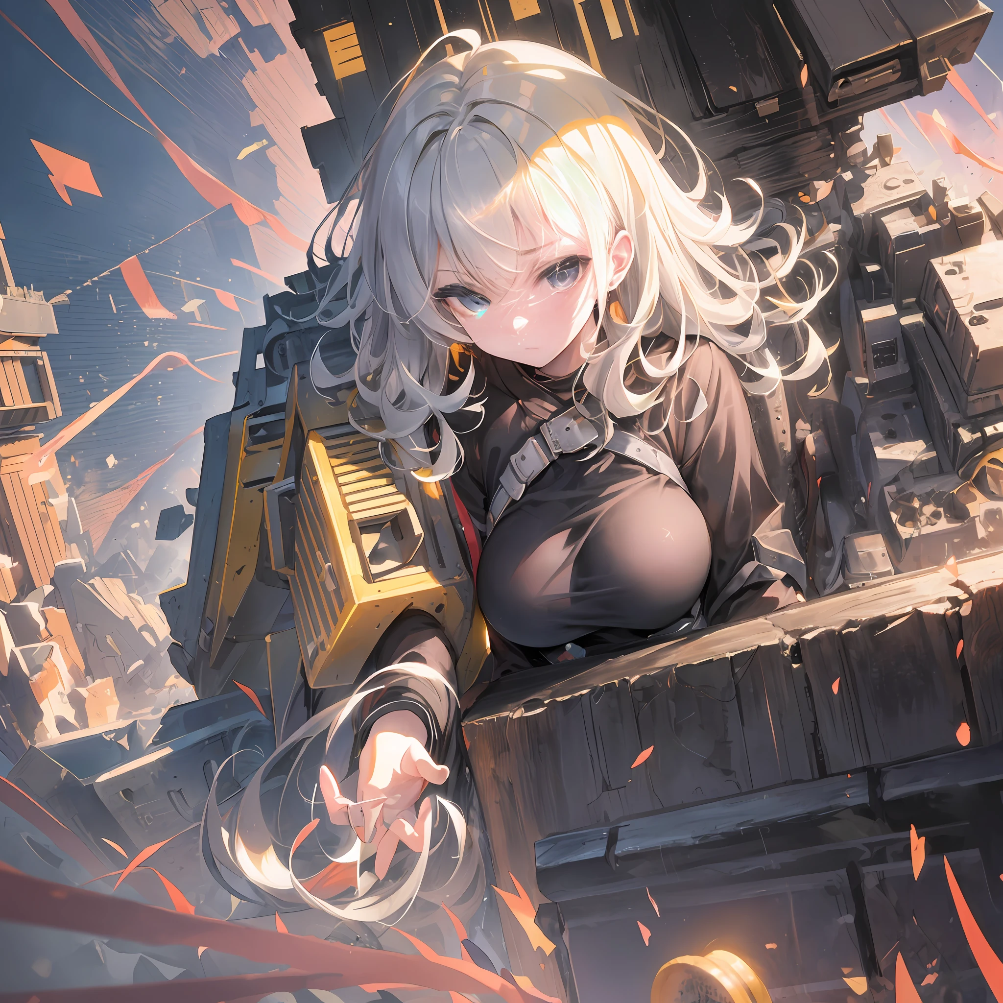 (((bulldozer)))), big sky, one girl, excavator, heavy machinery, gradient hair, hair between eyes, ahoge, age:16, beautiful face, white niso, (extremely detailed CG unity 8k wallpaper), (masterpiece), (best quality), (ultra-detailed), (best illustration), (best shadow), (extremely delicate and beautiful), dynamic angle, (extremely detailed CG unity 8k wallpaper), (masterpiece), (best illustration), (best shadow), (extremely delicate and beautiful), dynamic angle