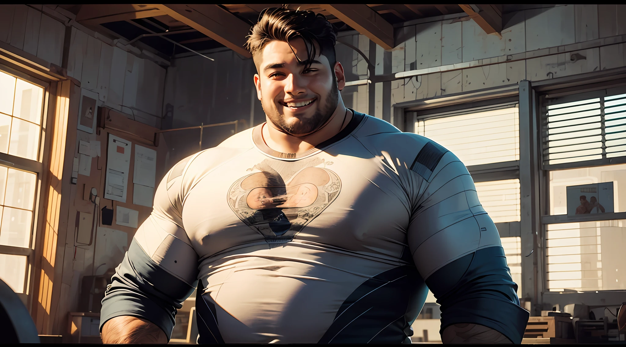 A man with an extremely large body and a height of more than two meters, fat all over, bright eyes, a smile, a masterpiece, the best quality --auto --s2