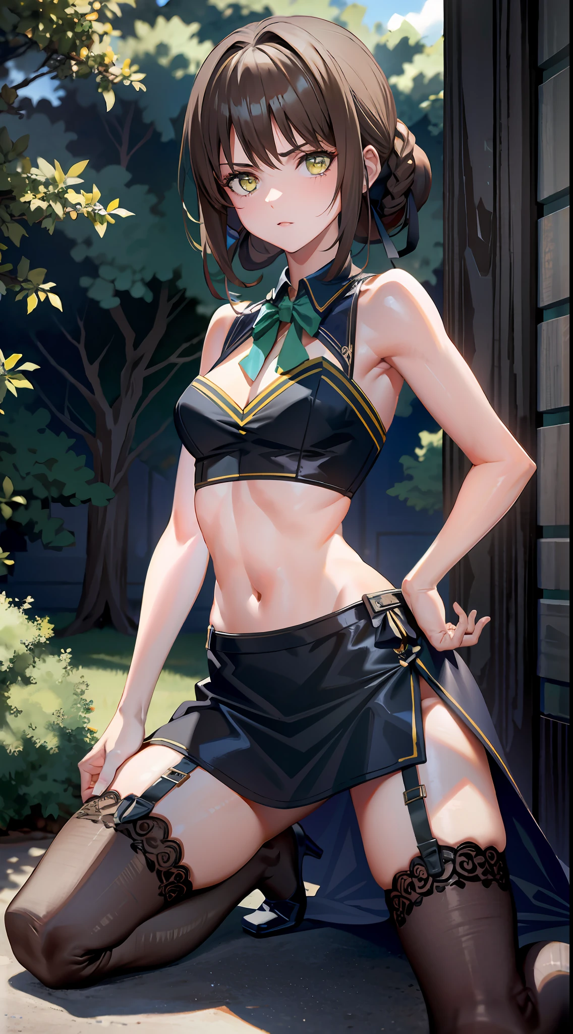 (obra-prima, melhor qualidade, 8k, foco nítido, profundidade de campo, melhores sombras, luzes perfeitas, HDR, textura de pele realista, fundo hiper detalhado), ((2 mulheres)), wearing catcosplay lingeries, bebendo leite em uma tigela, lingerie, sexy, all on fours, (one woman is Laura S. Arseid and she has long dark blue hair, ponytail and Bang side, yellow eyes, avarege breasts), (the other woman is Duvalie, she has brown hair with braided buns, green eyes, bustier, cute, small breasts)