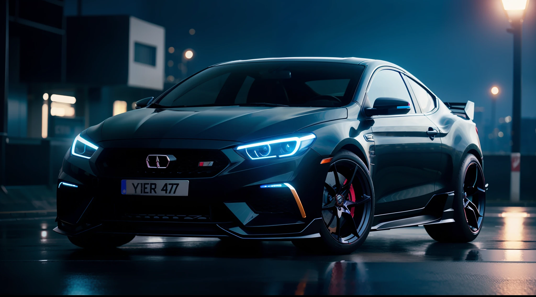 Cyber Urban Fantasy Car, vibrant, photorealistic, realistic, dramatic, dark, sharp focus, 8k