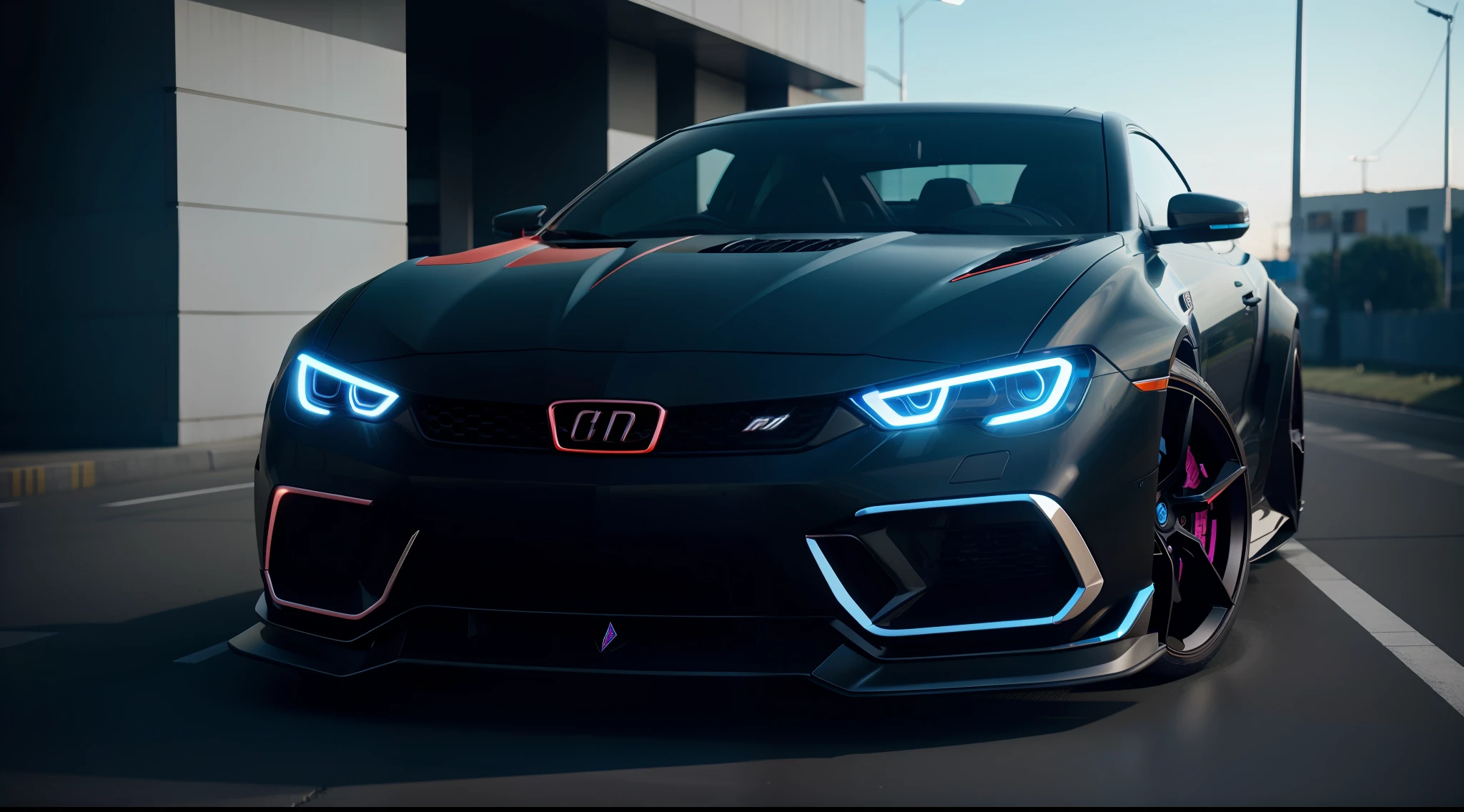 Cyber Urban Fantasy Car, vibrant, photorealistic, realistic, dramatic, dark, sharp focus, 8k