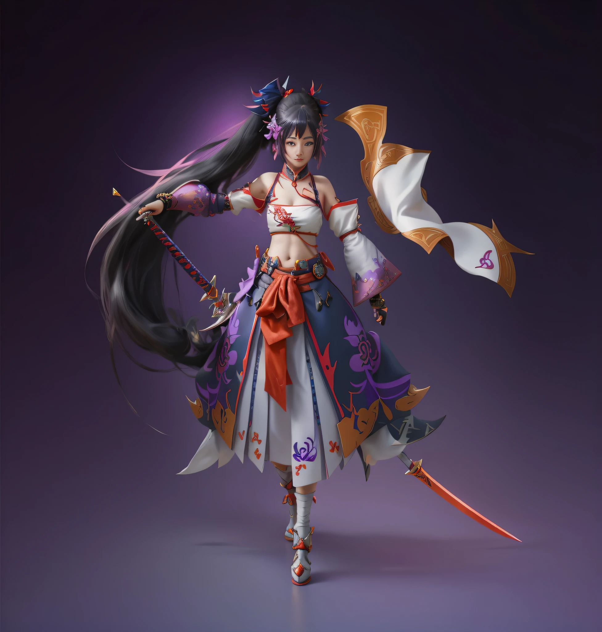 anime girl with sword and armor in a purple background, onmyoji detailed art, katana zero video game character, onmyoji, onmyoji portrait, anime styled 3d, 2. 5 d cgi anime fantasy artwork, 3 d render official art, artistic render of reimu hakurei, made with anime painter studio, stylized anime