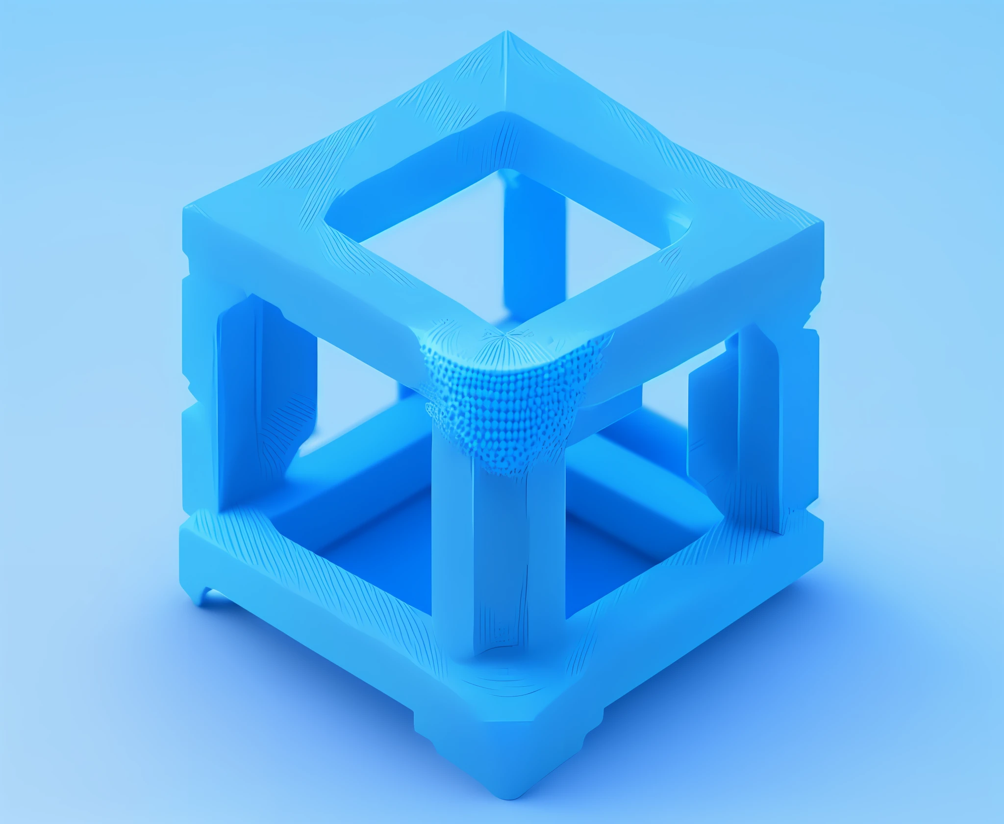 a close up of a blue 3d printed object on a blue surface, depicted as a 3 d render, rendered in keyshot, 3 d print, modeled in 3 d, impossible object, menger sponge, 3 d structure, designed in blender, parametric solid works, hypercube, cube shaped, computer generated, 3 d object, 3d object