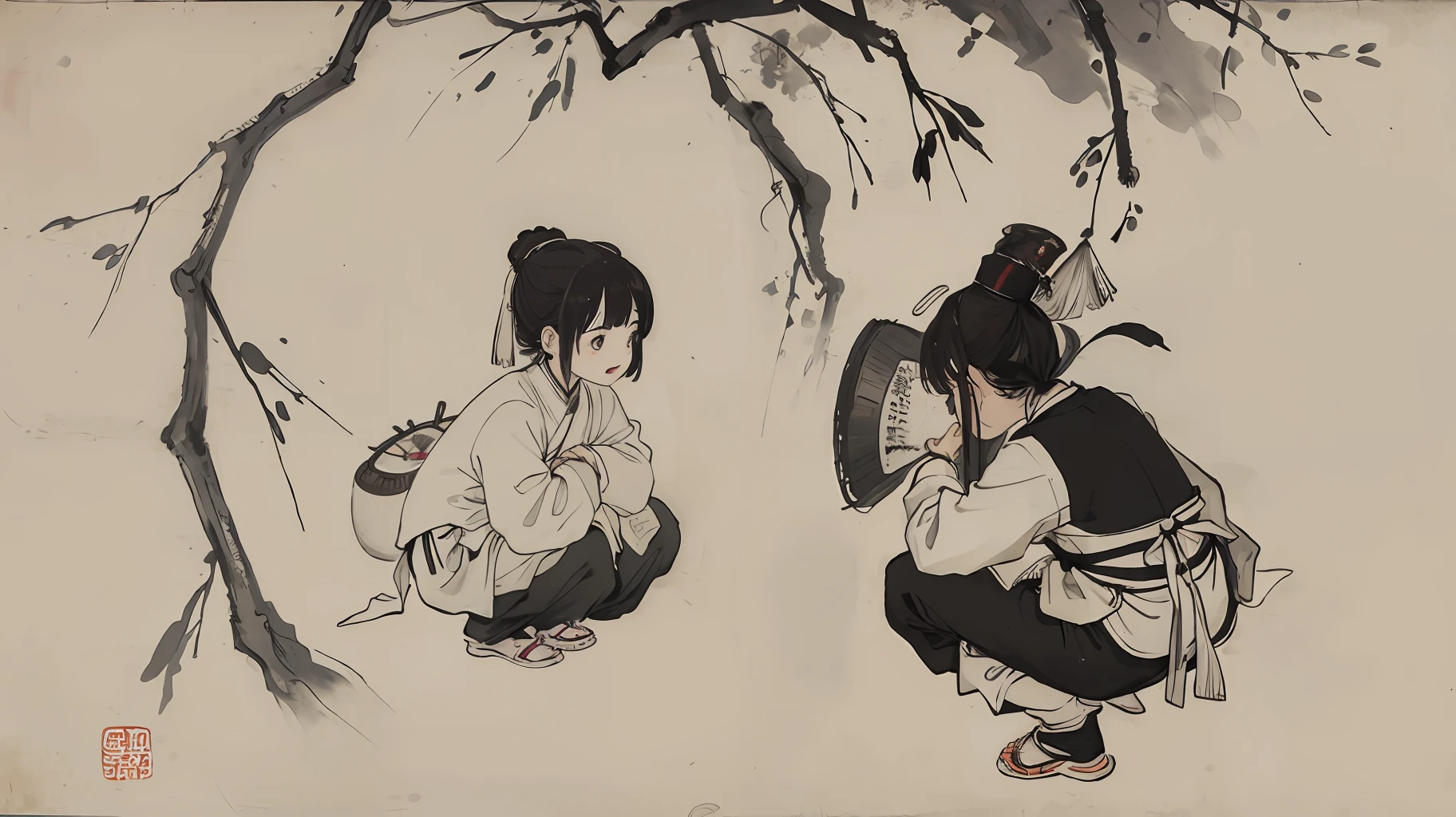 (Masterpiece, best quality: 1.2), traditional Chinese ink painting, a , a bamboo basket, zongzi