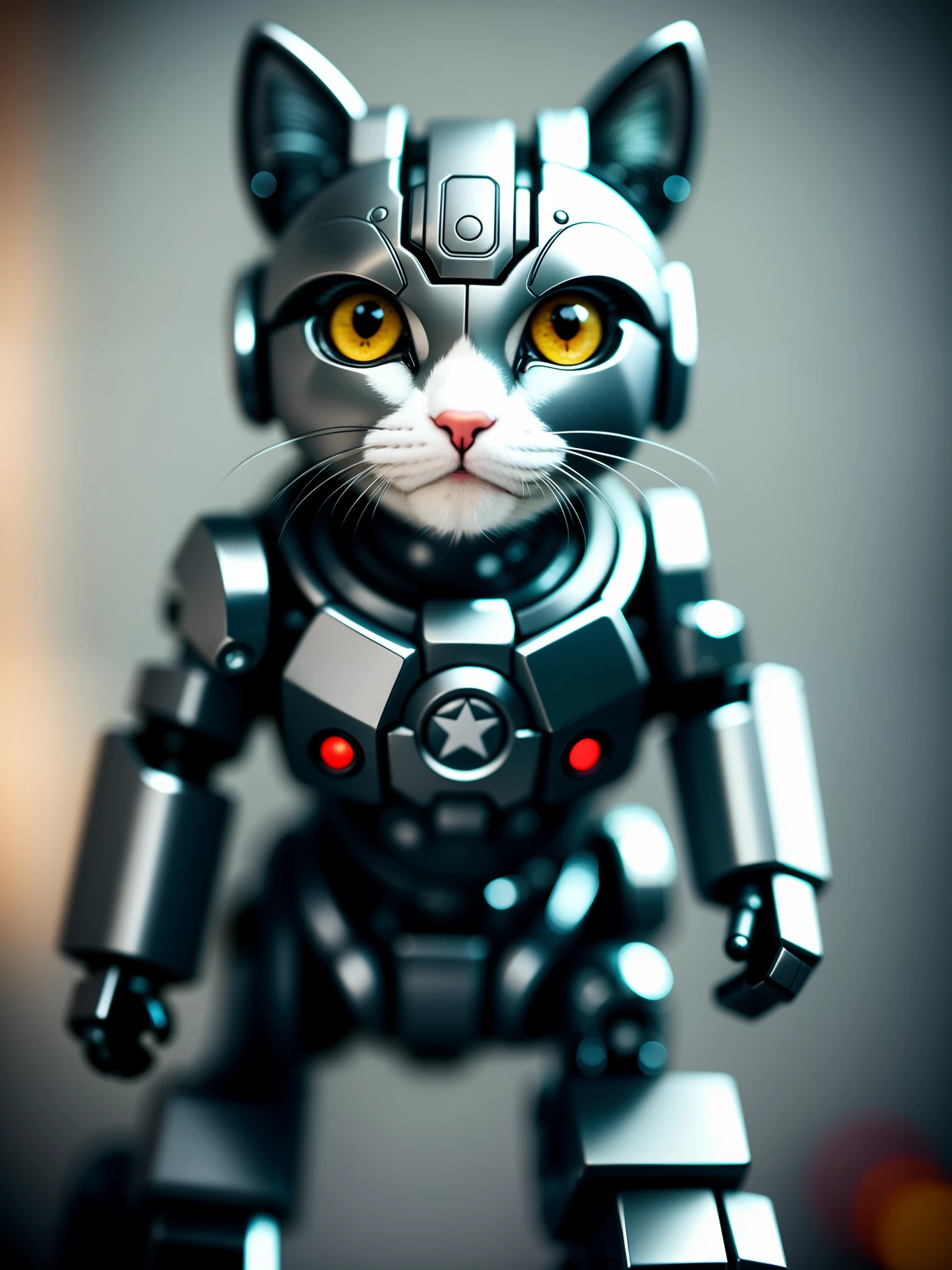 cute kitten made of metal, (cyborg: 1.1), ([tail | detailed wire]: 1.3), (complex detail), HDR, (complex detail, super detail: 1.2), cinematic shot, vignette, center