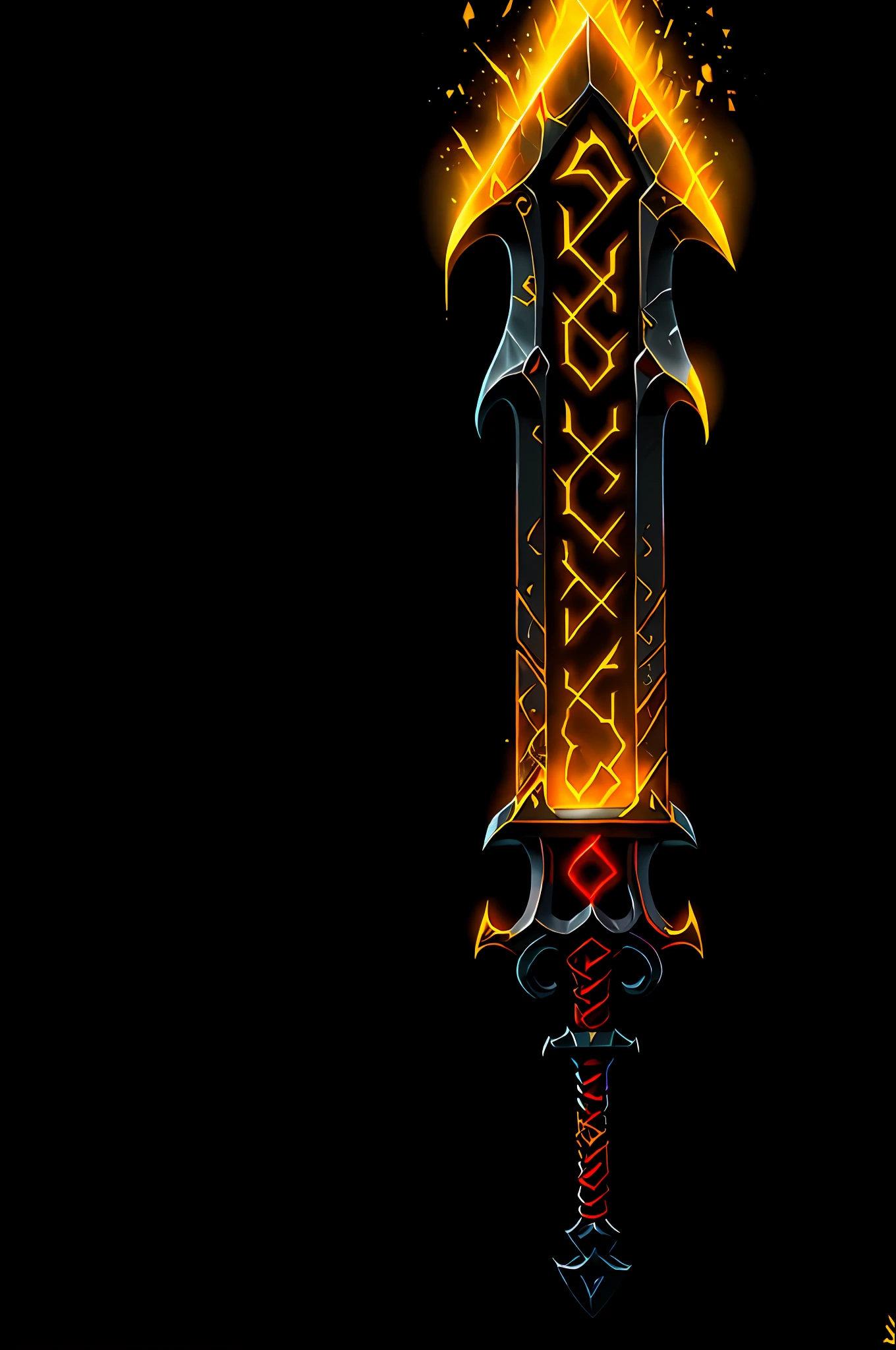 GlowingRunesAIV2_yellow Game Art of battle sword in Painting Comix art style, best quality, Trending on Artstation, masterpiece, demonic scary red, single sword, 2 edge, Extremely detailled, insane quality, (intricate details:1.2),(masterpiece:1.3),(best quality:1.4), cinema light, HDR, 8k resolution (best quality), ultra detailed