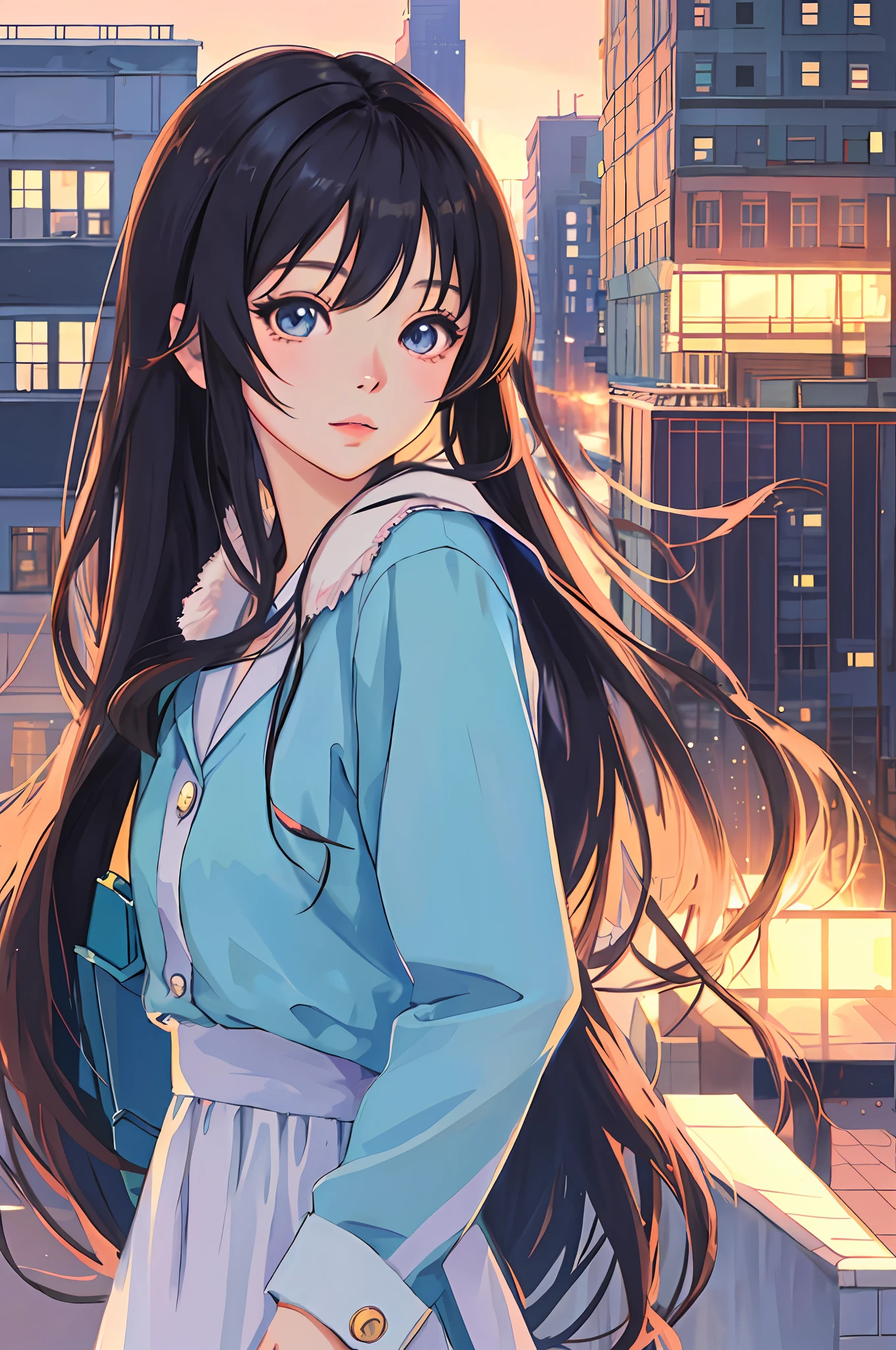 anime girl looking out of window with city in background, beautiful anime portrait, detailed portrait of anime girl, portrait anime girl, cute anime girl portraits, cute anime girl portrait, kawaii realistic portrait, anime style portrait, realistic anime artstyle, anime girl portrait, ilya kuvshinov with long hair, portrait of an anime girl, beautiful anime girl, realistic anime art style