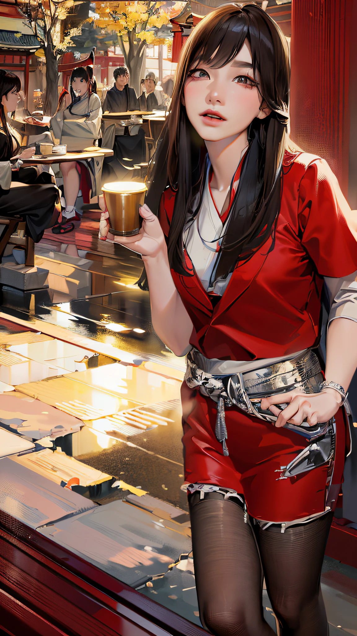 (Masterpiece: 1.2, highest quality), (Dynamic lighting) 1 Lady, Solo, Long Hair, (Hakama, Red Skirt), (Torii, Temple),
Cleaning the entrance of the temple, Japan girls in priestess uniforms, black hair, long hair, ponytail, white robe, (red hakama; 1.45), straw broom, Tsuruoka Hachimangu, looking at the viewer, smiling, posing, ((highest quality, masterpiece))), high resolution, very detailed, trending on pixiv, masterpiece, movie lighting, (anime art style: 1.45),
1 girl, bangs, bare_shoulders, blue_sky, breasts, brown_eyes, clouds, cloudy_sky, sun, detached_sleeves, fence, hair_between_eyes, hair_ribbon, hakama, hakama_skirt, japanese_clothes, kimono, large_breasts, long_ hair, looking_at_viewer, obi, balustrade, red_hakama, red_ribbon, ribbon, sash, alley, sky, sliding_doors, solo, tree, veranda, white_kimono ((best quality)), (masterpiece)), (details), heririn