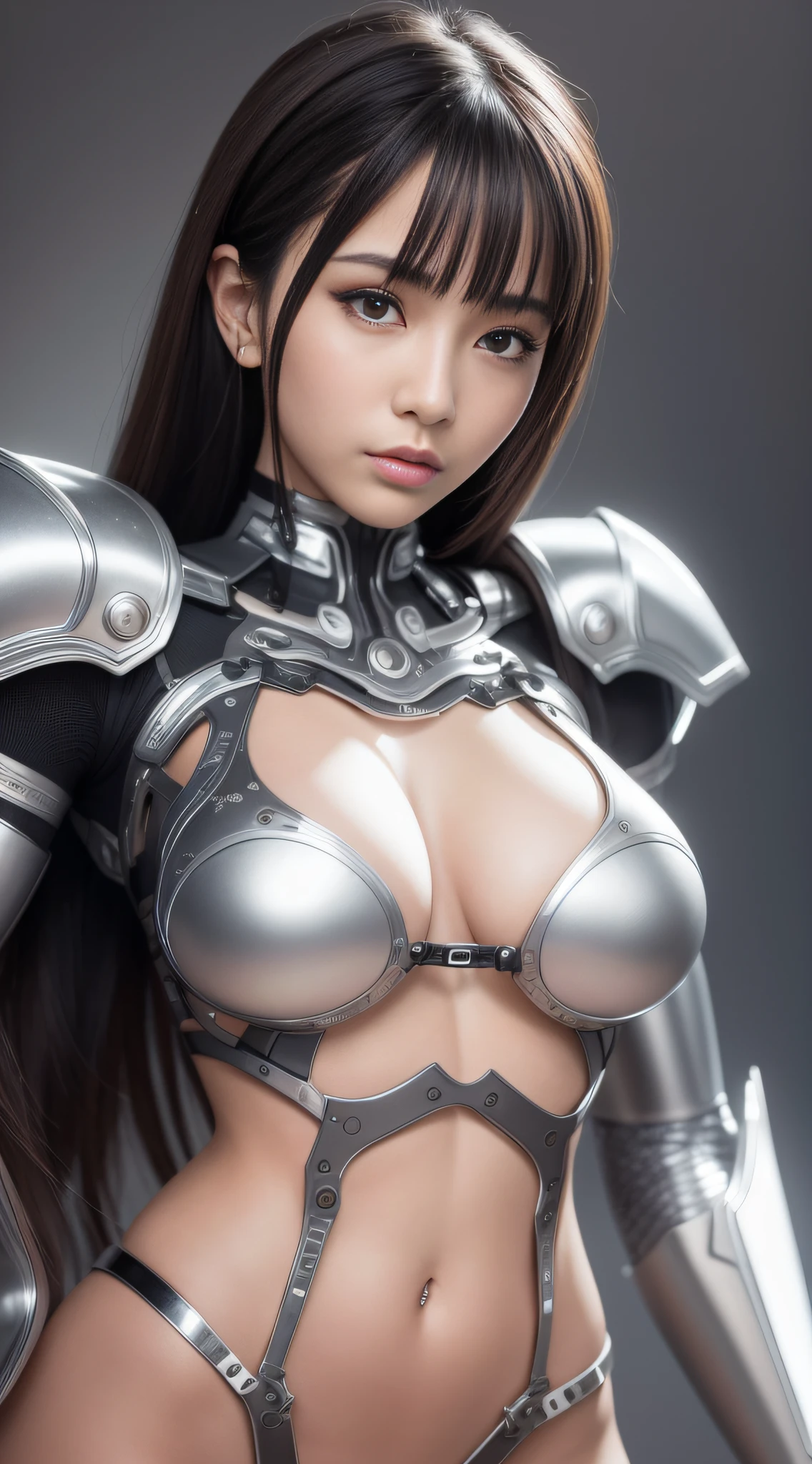 (RAW photo best quality) (realistic photo-realistic: 1.3) best quality masterpiece extremely delicate and beautiful extremely detailed CG unity 32k wallpaper amazing finely detailed masterpiece cyborg light smile best quality CG unity 32k wallpaper huge filesize ultra-detailed highres extremely detailed 1girl japanese cyborg girl slim body slender abs big boobs looking into camera (hyperfuturistic black bodysuit :1) (short hair) (black hair) sharp focus hyperrealism