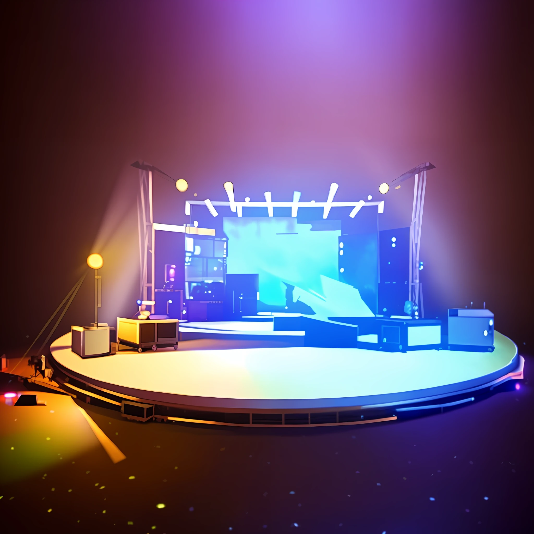 there is a stage with a stage set up with a television on it, stage background, stage lighrt, empty stage, stage, stage at a club, photo of a big theaterstage, on rock concert stage, elaborate stage effects, on the stage, stage photography, on a stage, big head on stage, photo of a huge theaterstage, stage lighting