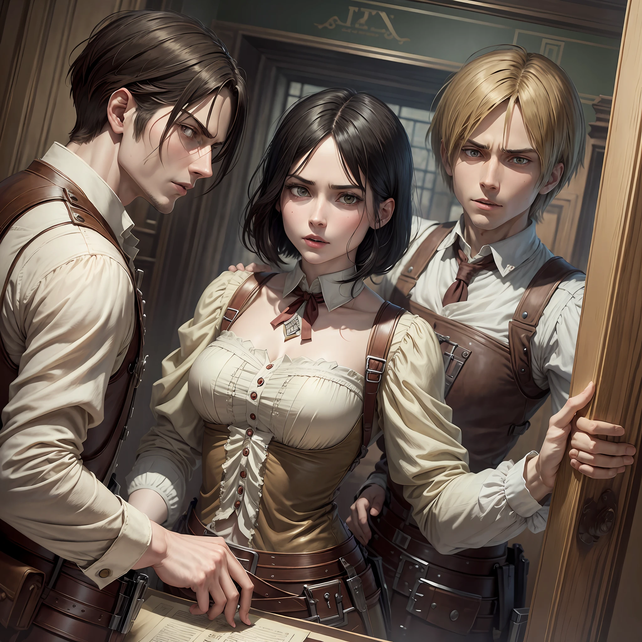Attack on titan in 19th century European style, Levi, Eren, Mikasa, Armin --auto --s2