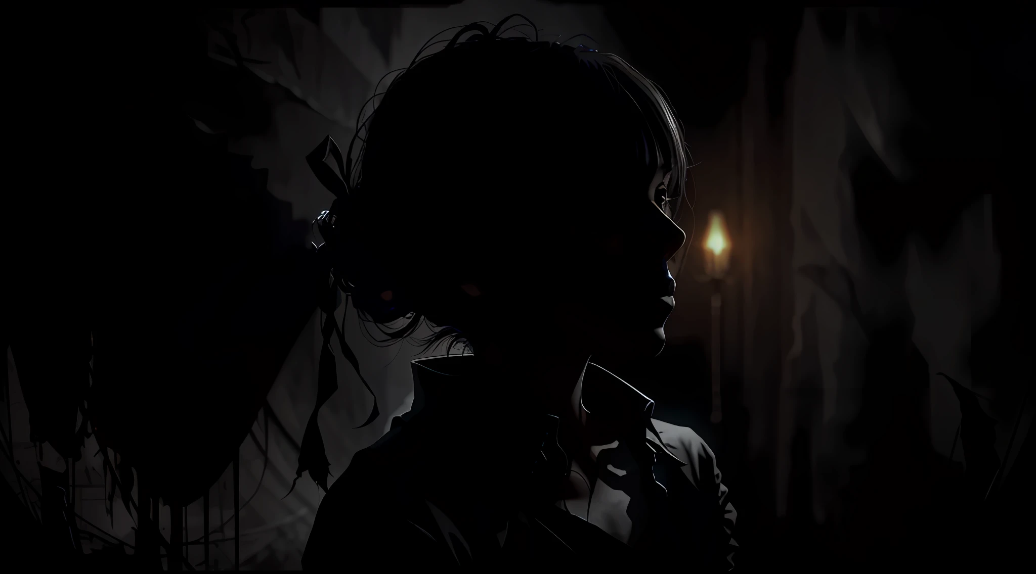 a woman silhouette, dark scene, dark mood, horror, darkness, terror
