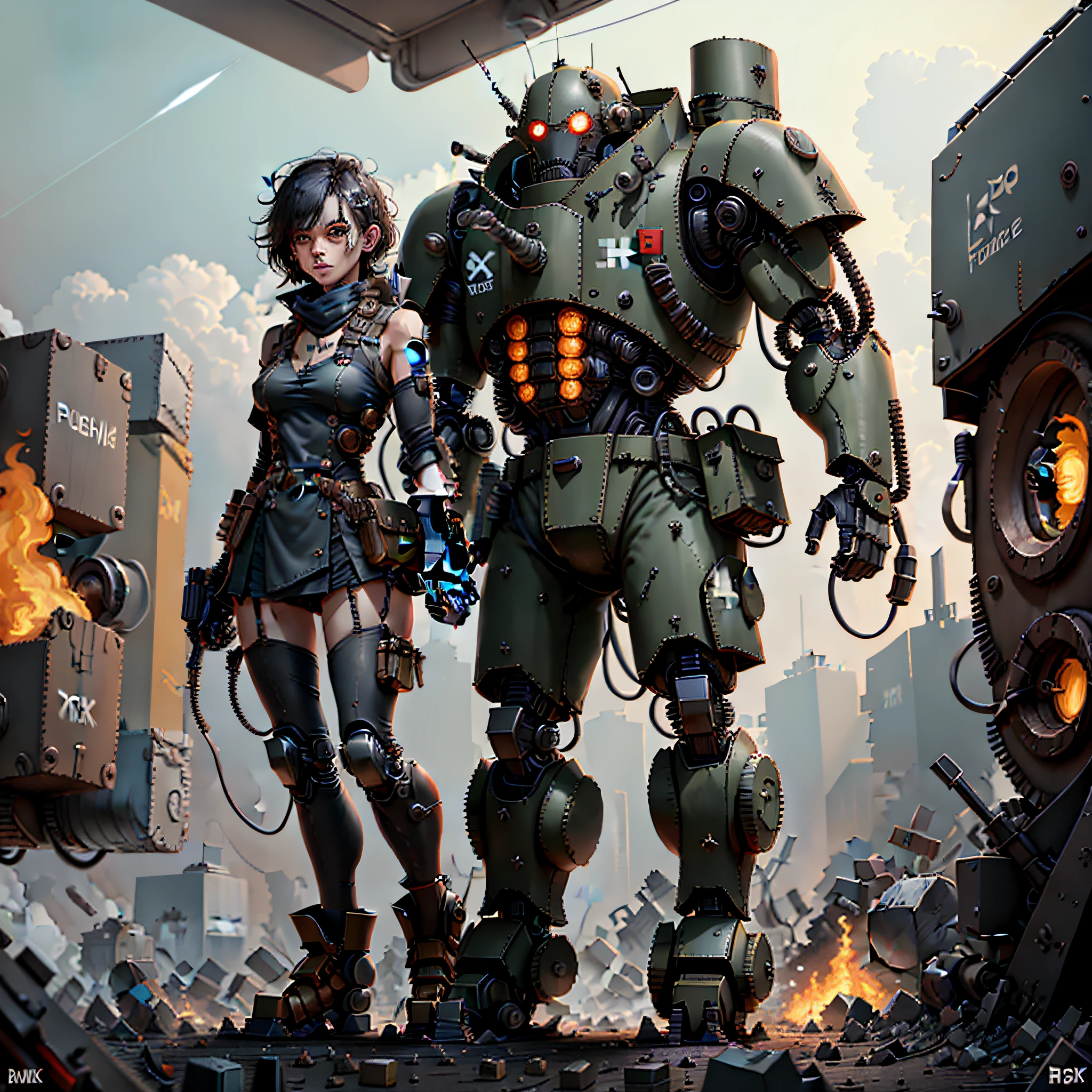 dieselpunkai, male, military robotic body parts , demonic