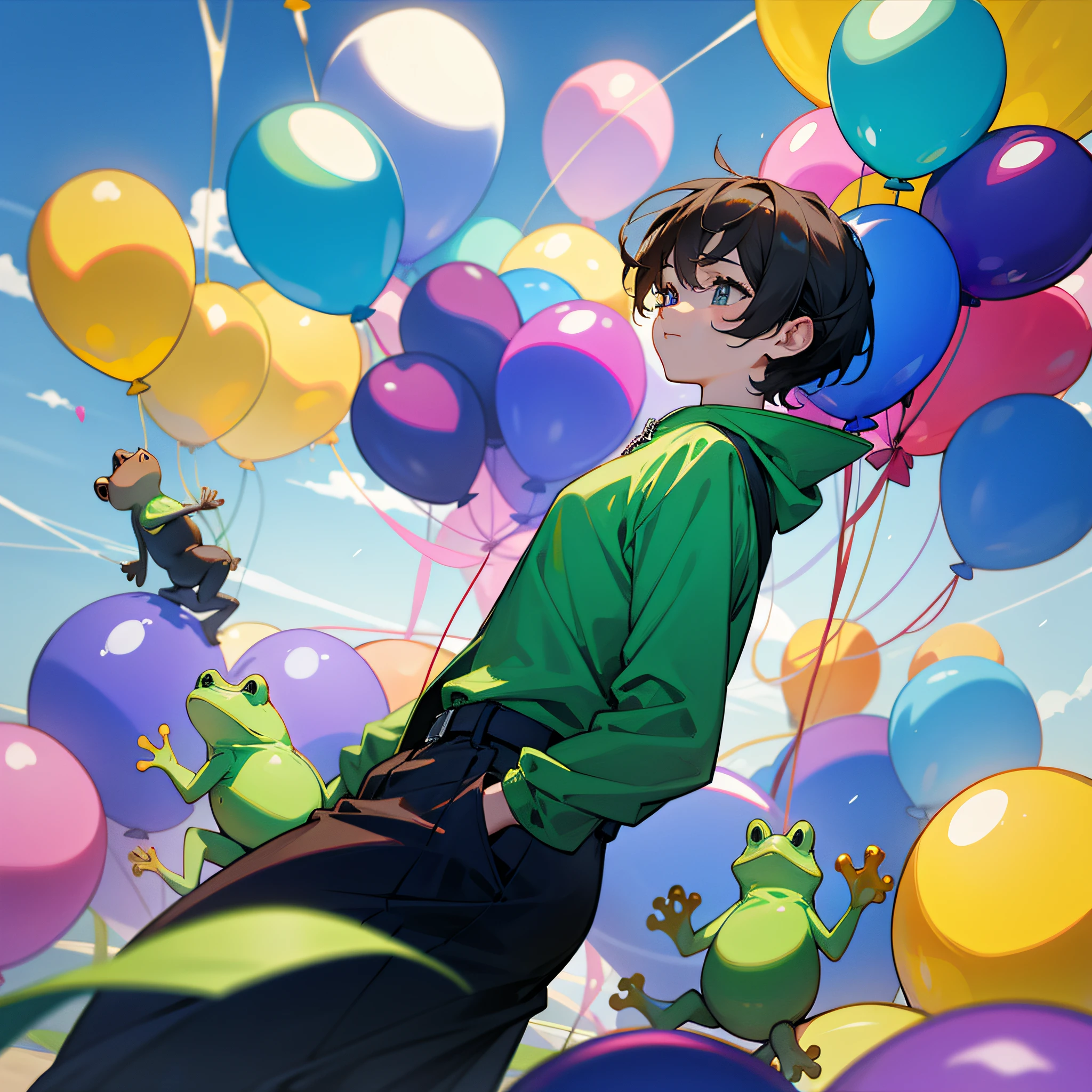 Frogs, balloons
