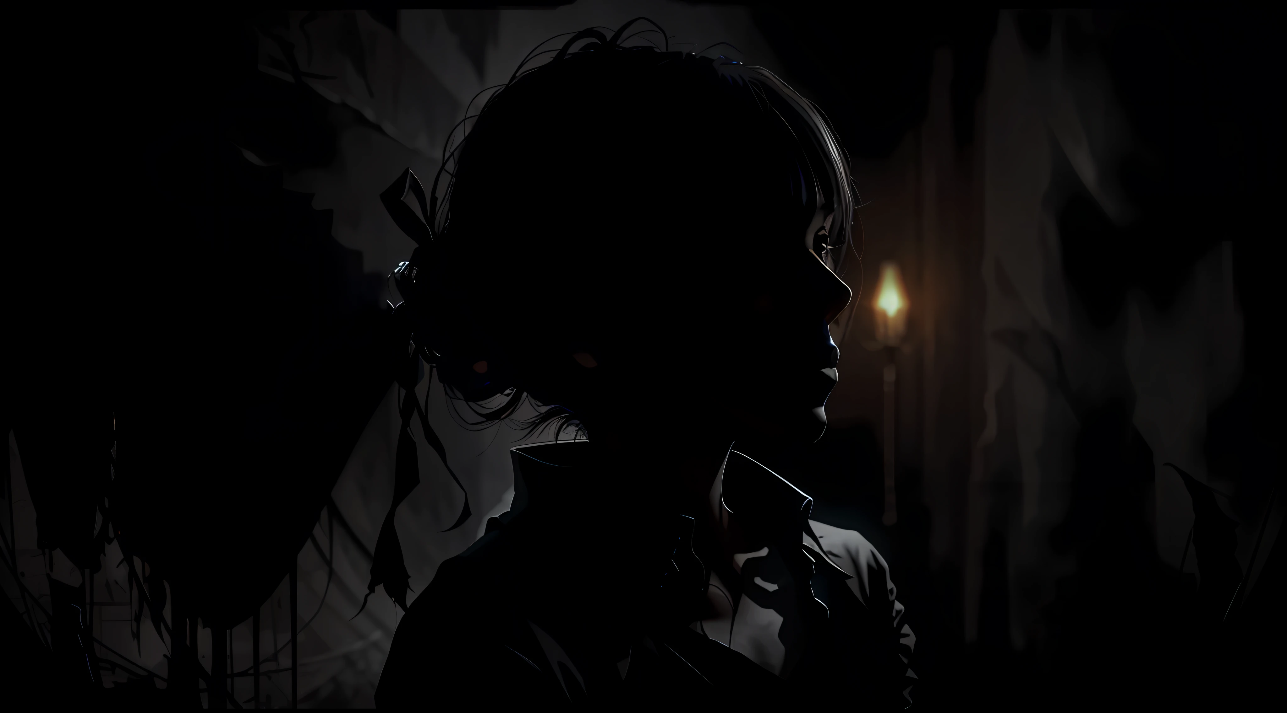 a woman silhouette, dark scene, dark mood, horror, darkness, terror