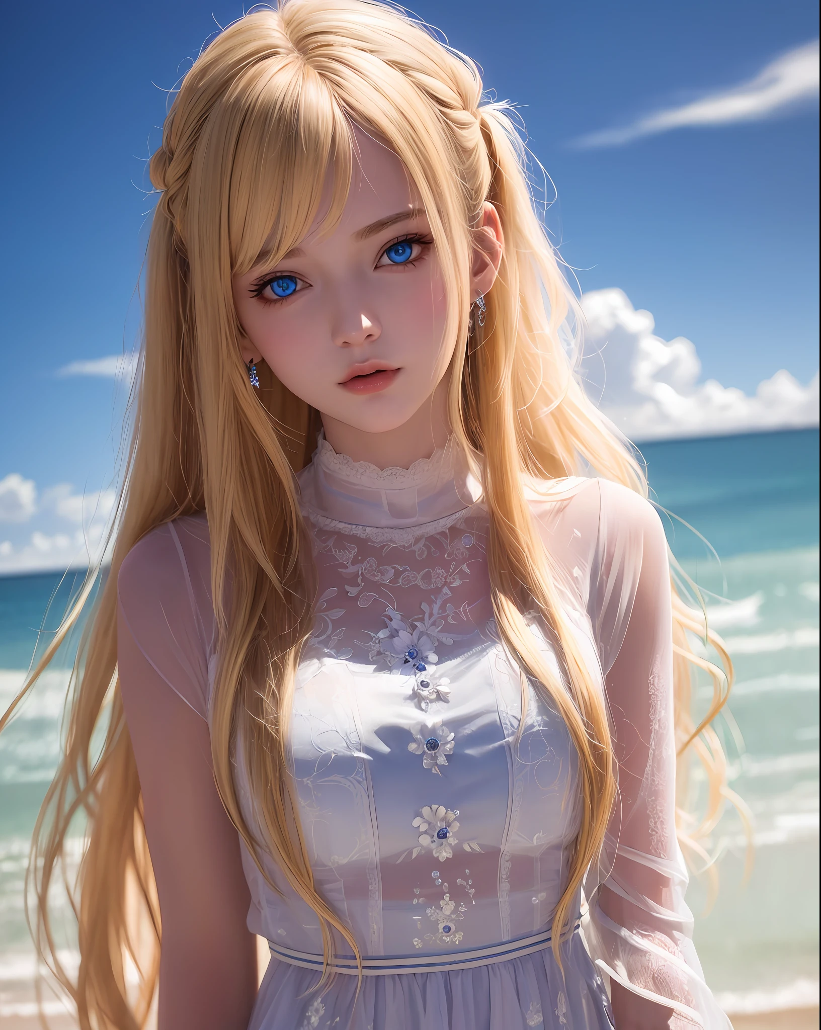 masterpiece, top quality, super detailed, 8K, detailed light, detailed shadows, RAW, (detailed skin), (real: 1.2), Russian girl one, face, 18 years old, blonde hair, long hair, sky blue eyes,