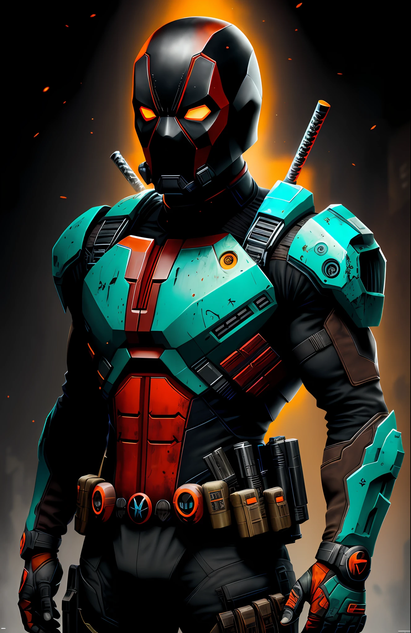(dark shot: 1.1), epic realistic, halo portrait, Deadpool from Marvel, yellow gradient, black, brown and magenta color scheme, grunge aesthetics!!! graffiti tag wall background, art by Greg Rutkowski and artgerm, soft cinematic light, Adobe Lightroom, darkroom, HDR, intricate, highly detailed, (depth of field: 1.4), faded, (neutral colors: 1.2), (hdr: 1.4), (muted colors: 1.2), hyper-detail (artstation: 1.4), cinematic, warm light, dramatic light (complex details: 1.1), complex background (rootkovsky: 0.66), (turquoise and orange: 0.4)