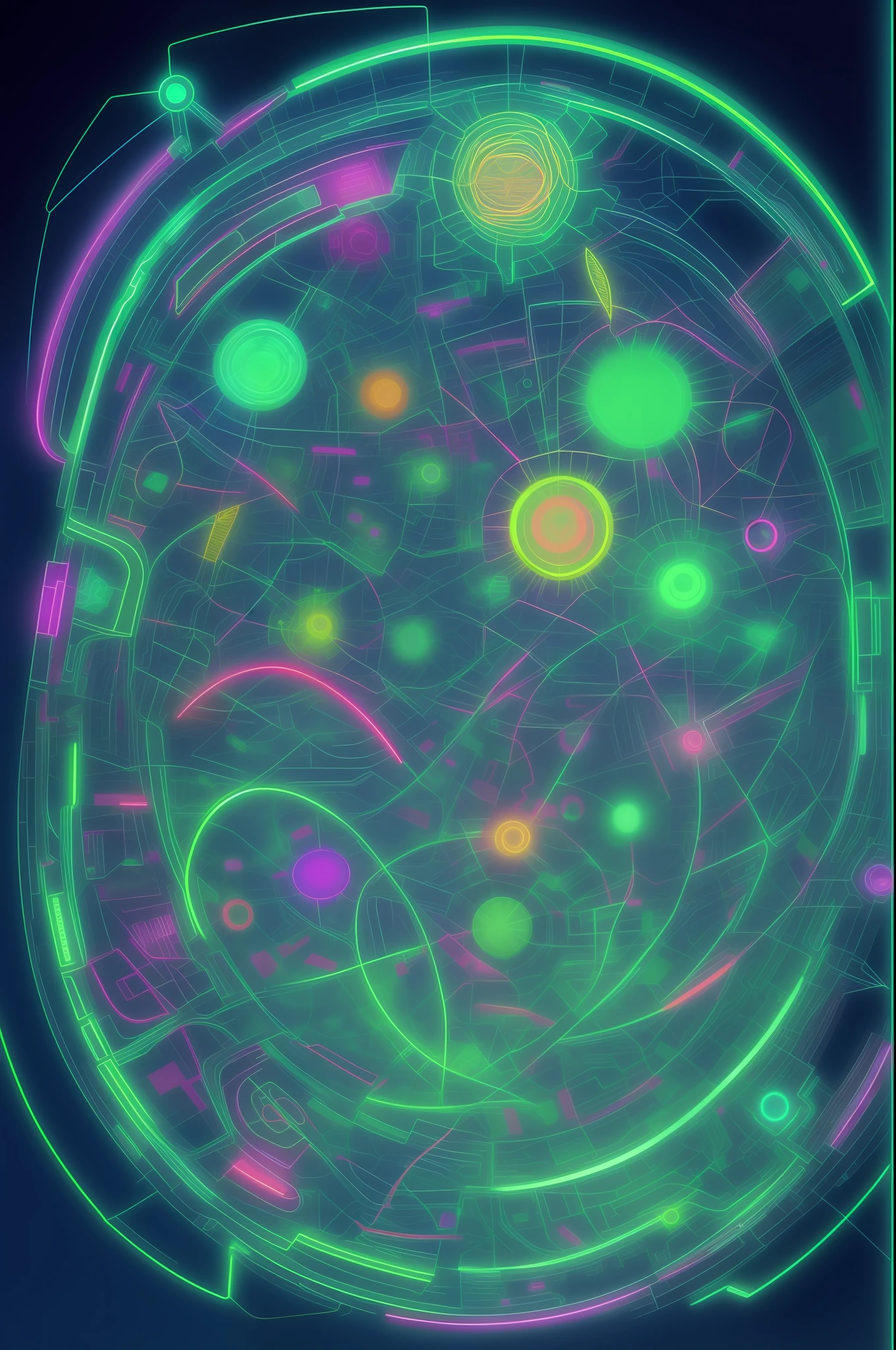 Information runs in the cyber network, neon, biomorphic, highly detailed, 8k. Sci-fi art, color drawing