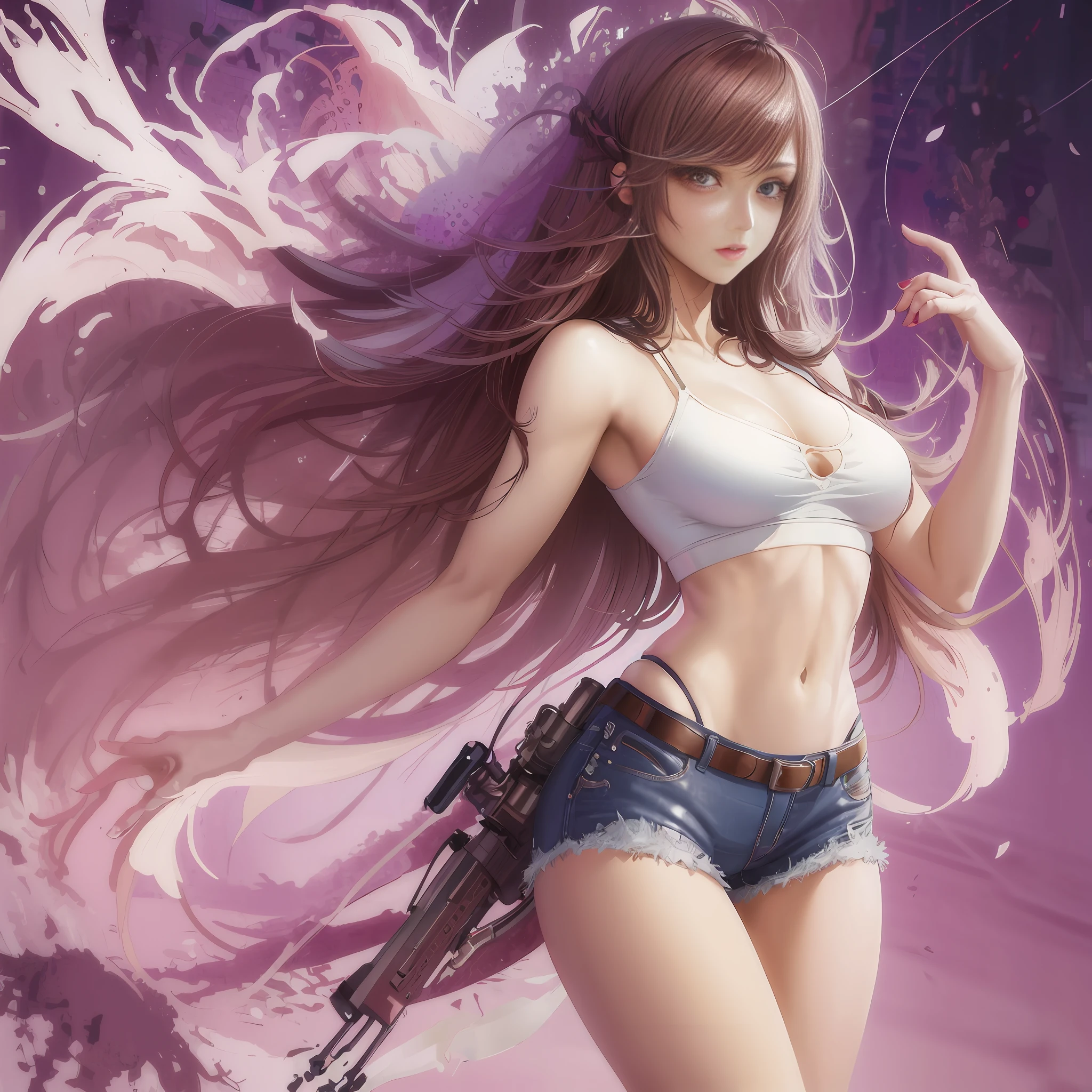 anime girl with long hair and a gun in her hand, seductive anime girl, artgerm. anime illustration, advanced digital anime art, beautiful alluring anime woman, style artgerm, digital anime art, detailed digital anime art, cushart krenz key art feminine, advanced anime digital art, extremely detailed artgerm, female action anime girl
